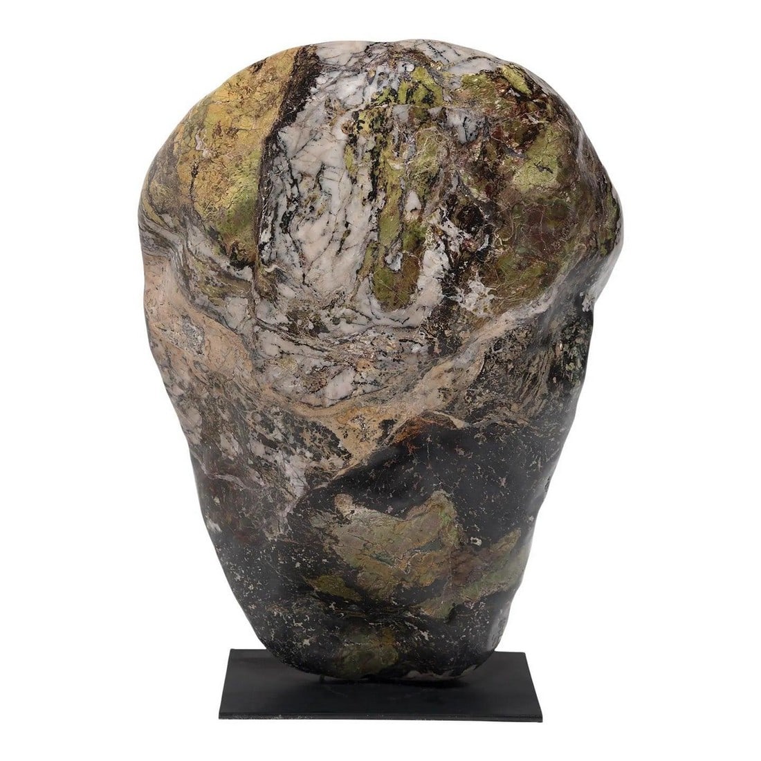 Dragon Cloud Meditation Stone Sculpture: Unearthed in Jiangsu province, this stone has been polished to reveal the full array of its soft colors and intriguing patterns. Prized by collectors for centuries, colorful stones such as this were