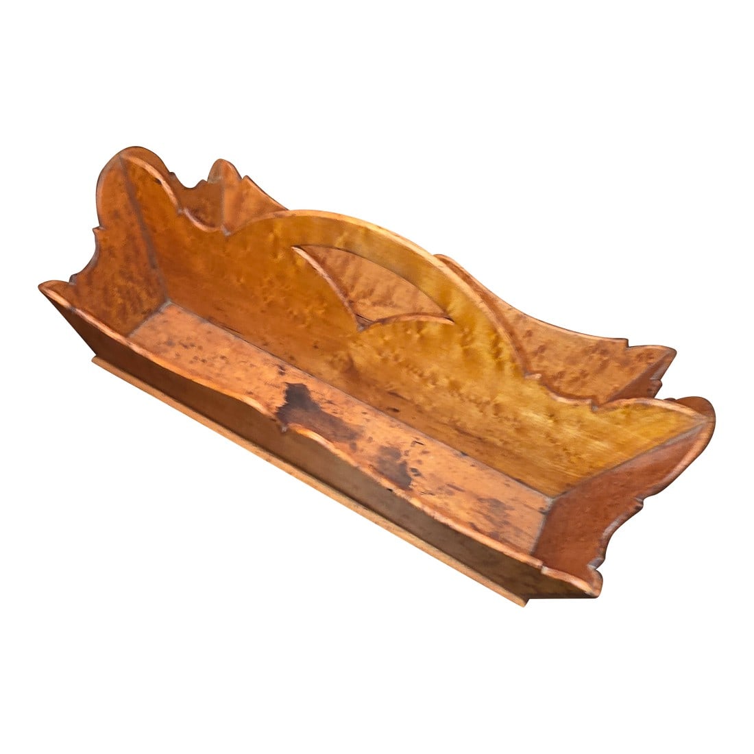 Antique Birdseye Maple Cutlery Tray: Beautiful Antique American birdseye maple caddy or tray with fine dovetail construction and details. Natural patina from years of use. Great piece of Americana and very functional. Condition: