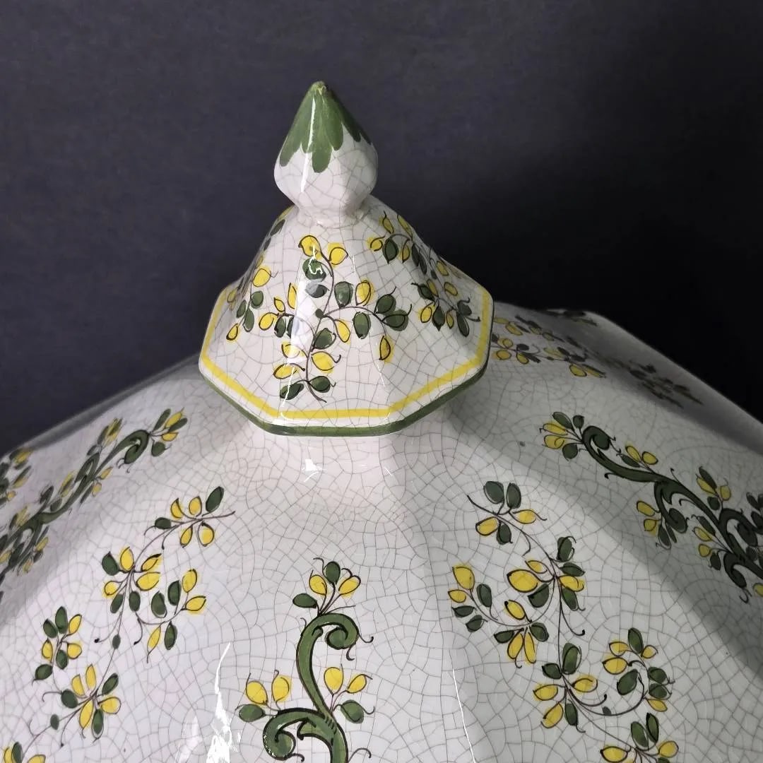 Vintage 18" Italian Majolica Pagoda Birdcage With Birds – Crackle Glaze Florals - 14