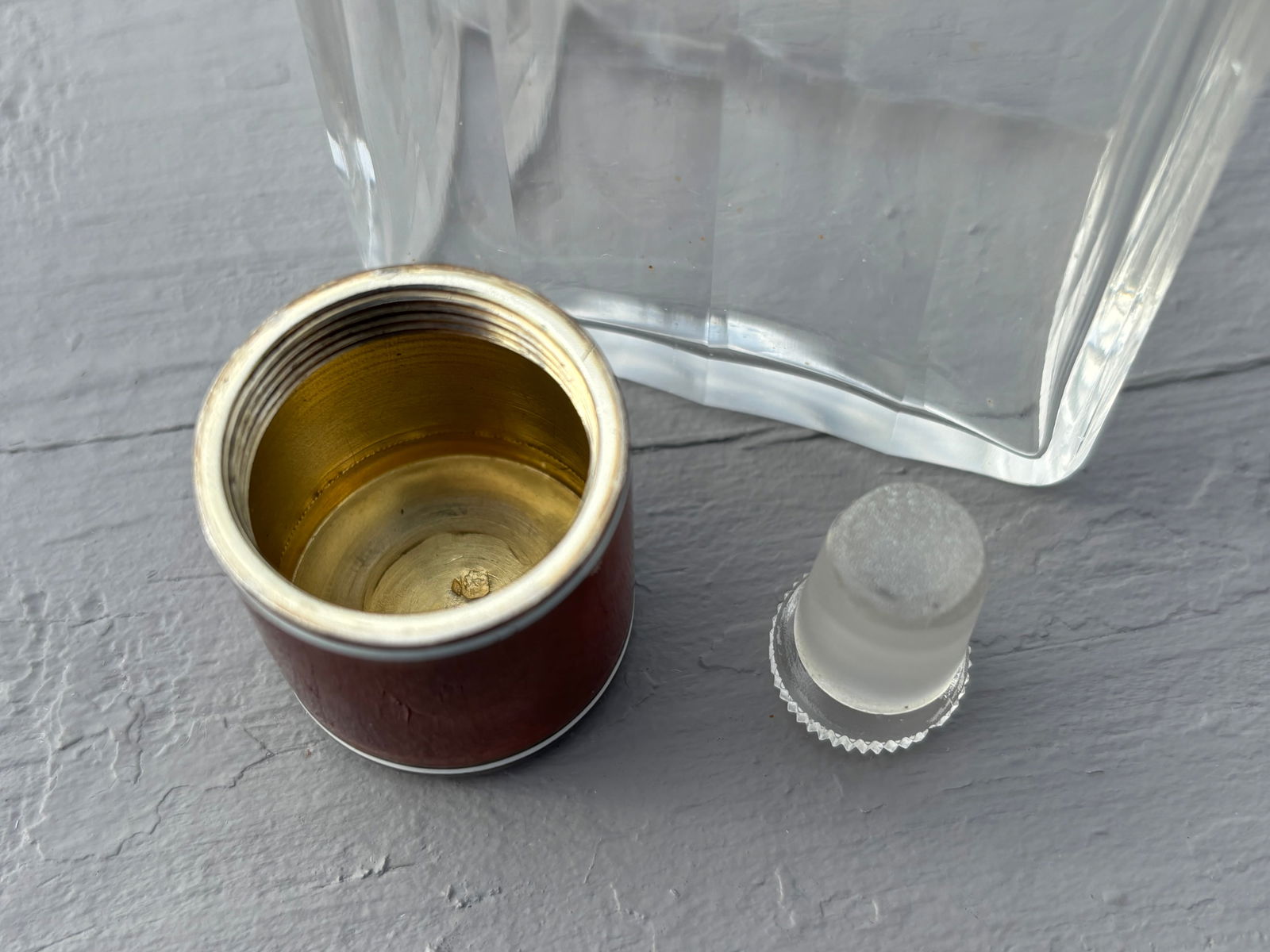 19th C. Red Guilloche Enamel, Sterling and Crystal Vessels - Set of Four Large Fragrance Bottles - 10