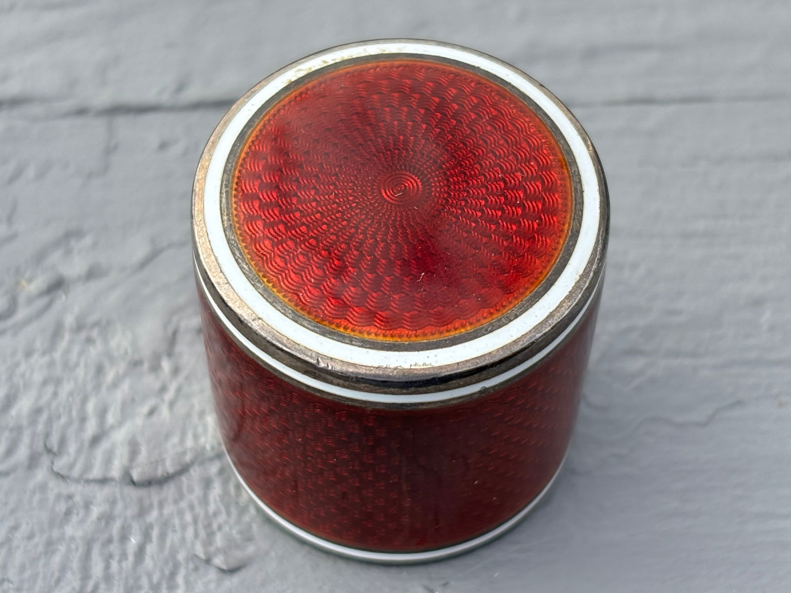 19th C. Red Guilloche Enamel, Sterling and Crystal Vessels - Set of Four Large Fragrance Bottles - 7