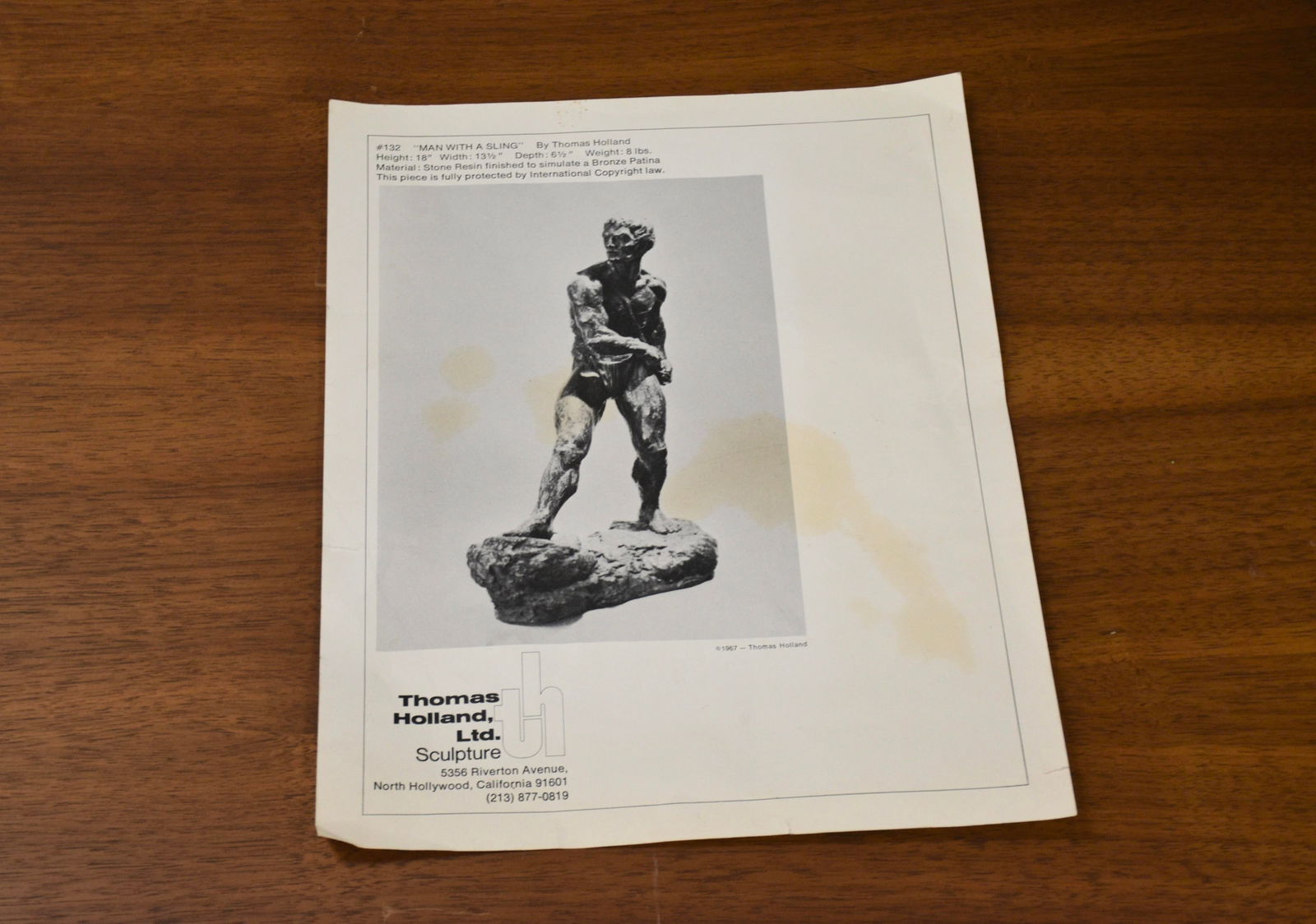 1960s Brutalist Man With a Sling Sculpture Statue by Thomas Holland - 11