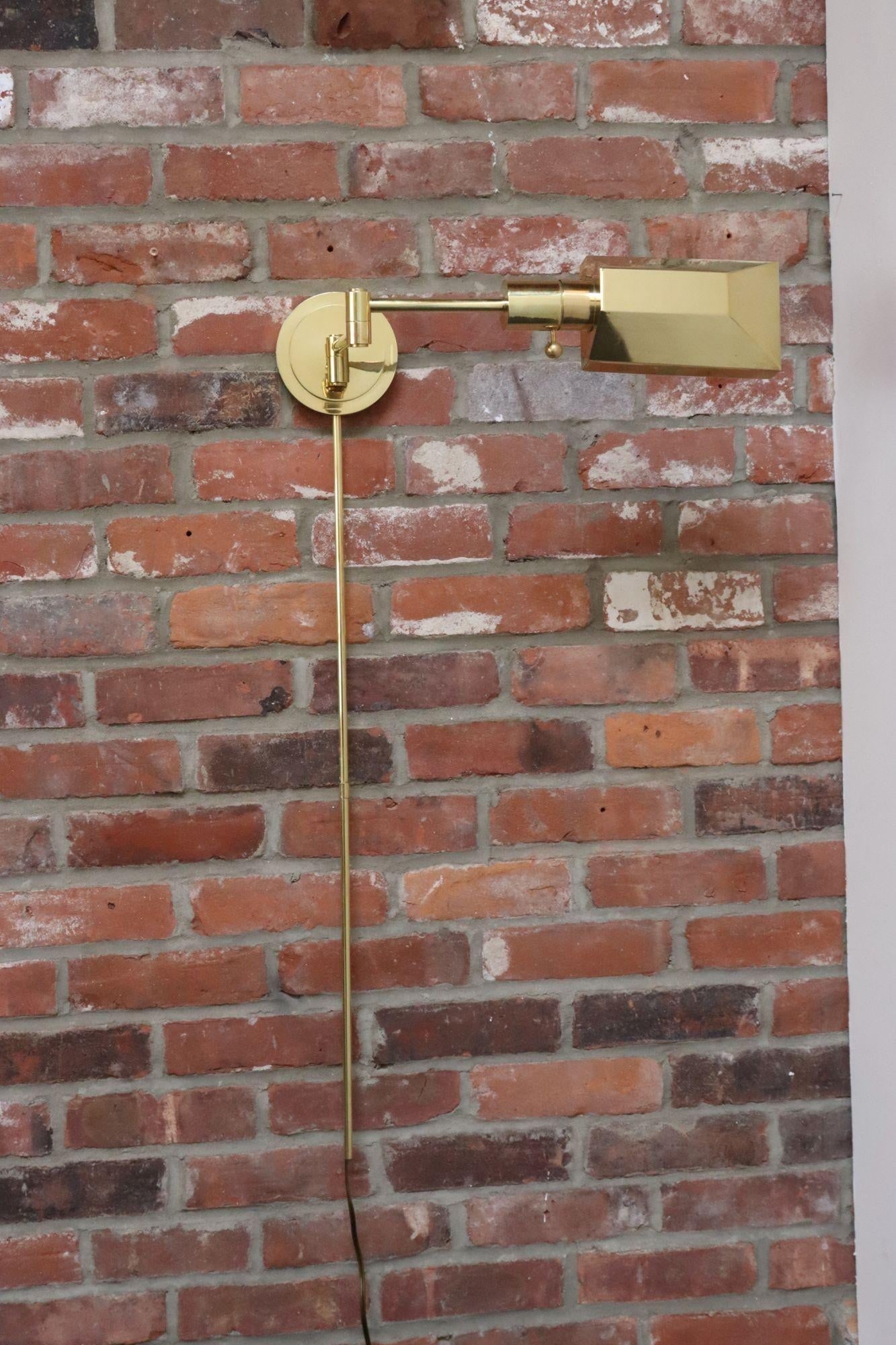 Vintage Polished Brass Swing Arm Wall Lamp With Swiveling Shade by Chapman - 12