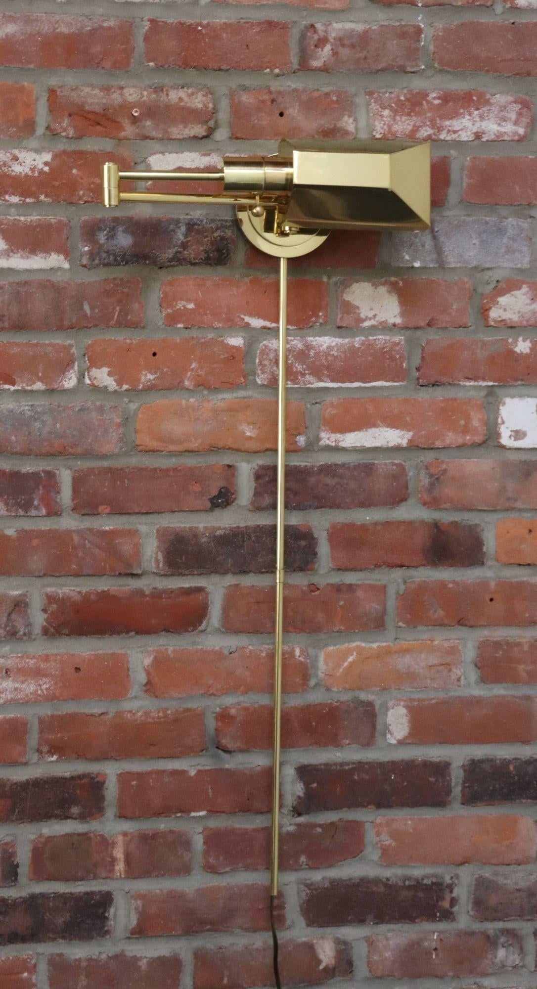 Vintage Polished Brass Swing Arm Wall Lamp With Swiveling Shade by Chapman - 5