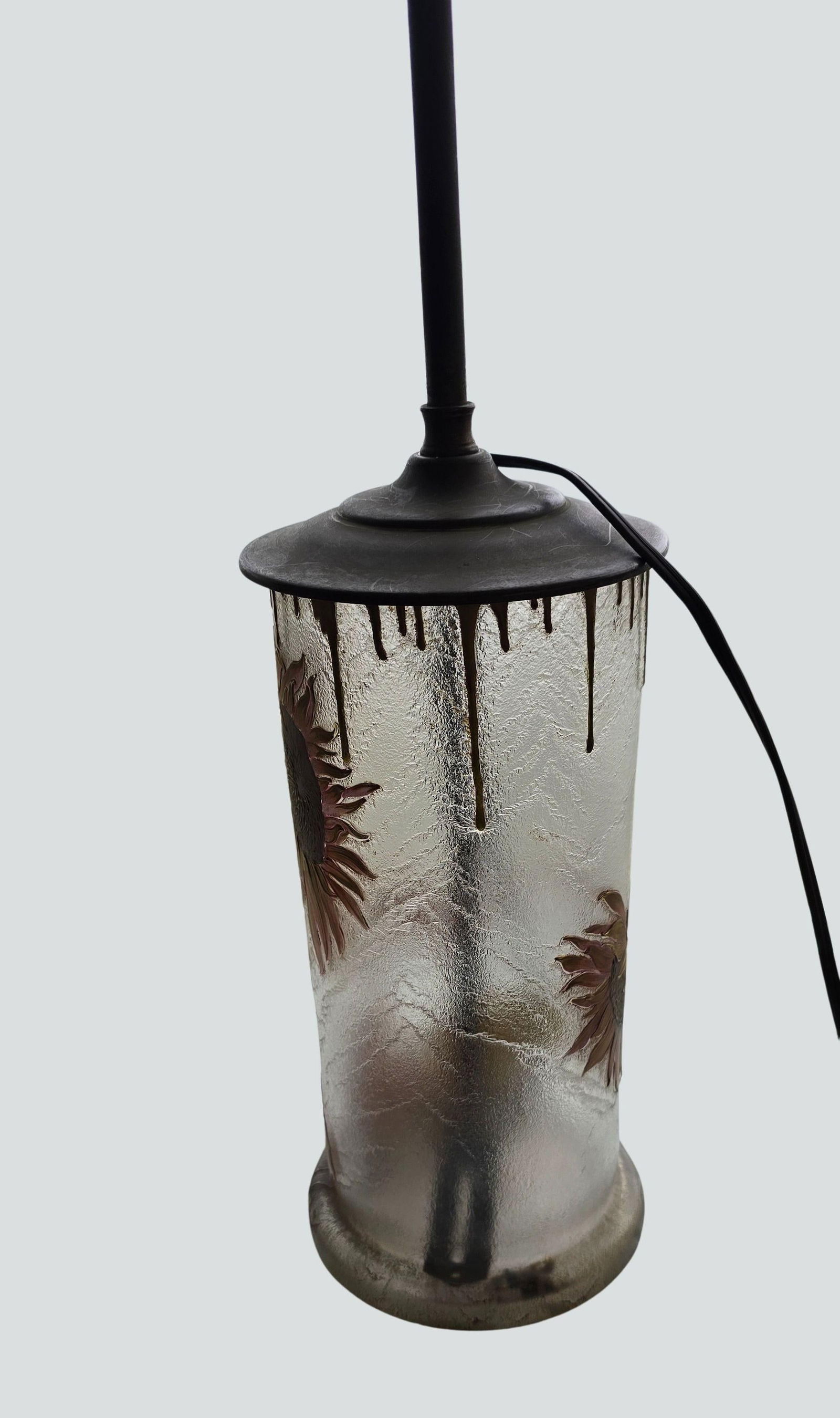 Antique Mont Joye French Art Nouveau Glass Lamp - Hand-Painted Sunflower Legras Cameo Glass - 10