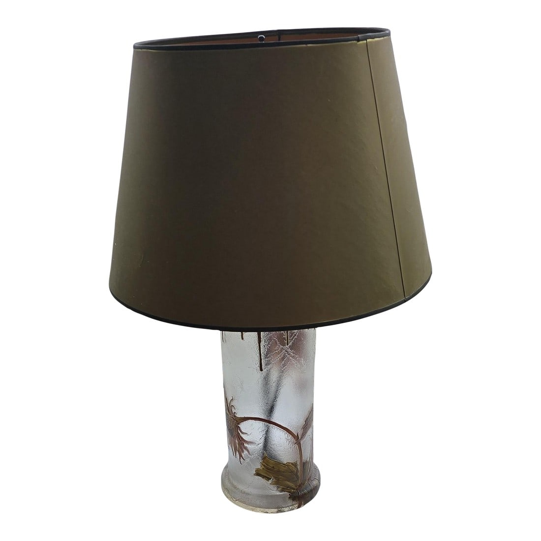 Antique Mont Joye French Art Nouveau Glass Lamp - Hand-Painted Sunflower Legras Cameo Glass: A rare and exceptional antique French Art Nouveau table lamp by Mont Joye (Legras & Cie), one of France's most celebrated Art Nouveau glassmakers. This exquisite lamp features a hand-painted and