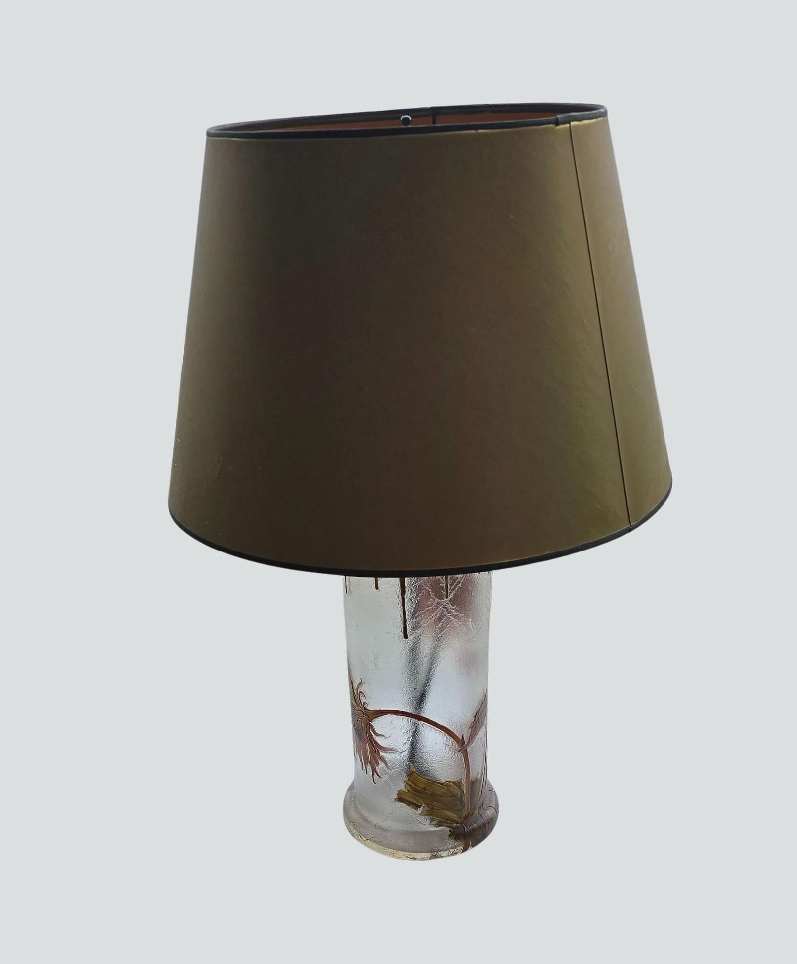 Antique Mont Joye French Art Nouveau Glass Lamp - Hand-Painted Sunflower Legras Cameo Glass - 4