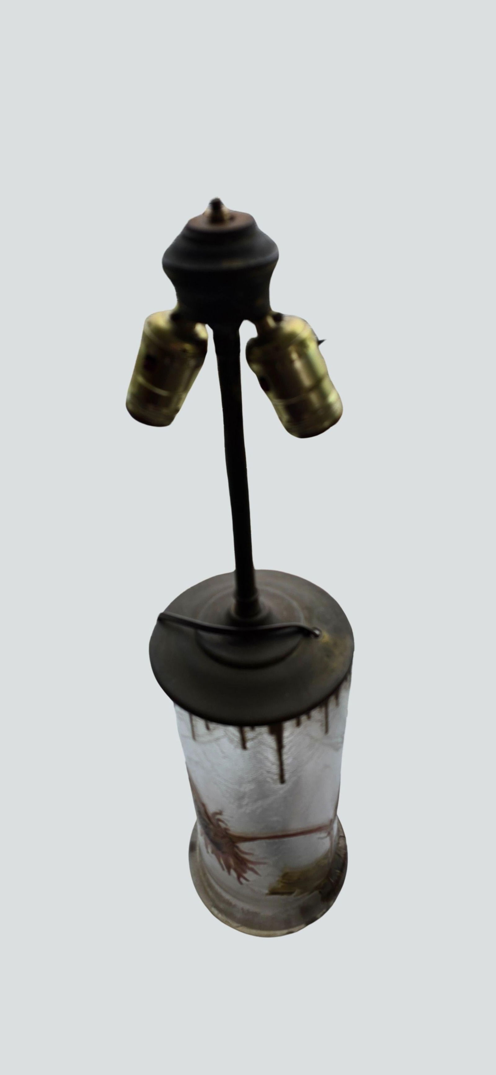 Antique Mont Joye French Art Nouveau Glass Lamp - Hand-Painted Sunflower Legras Cameo Glass - 9