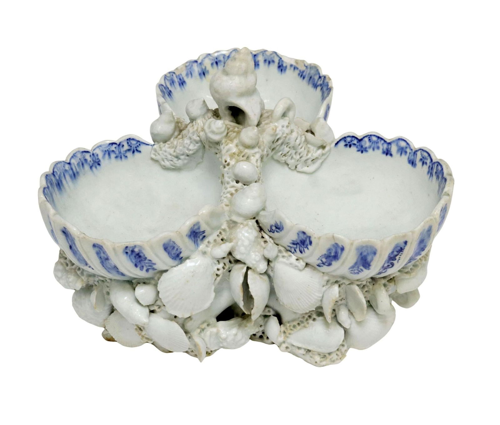 Bow Porcelain Underglaze Blue & White Shell Sweetmeat Stand - 2