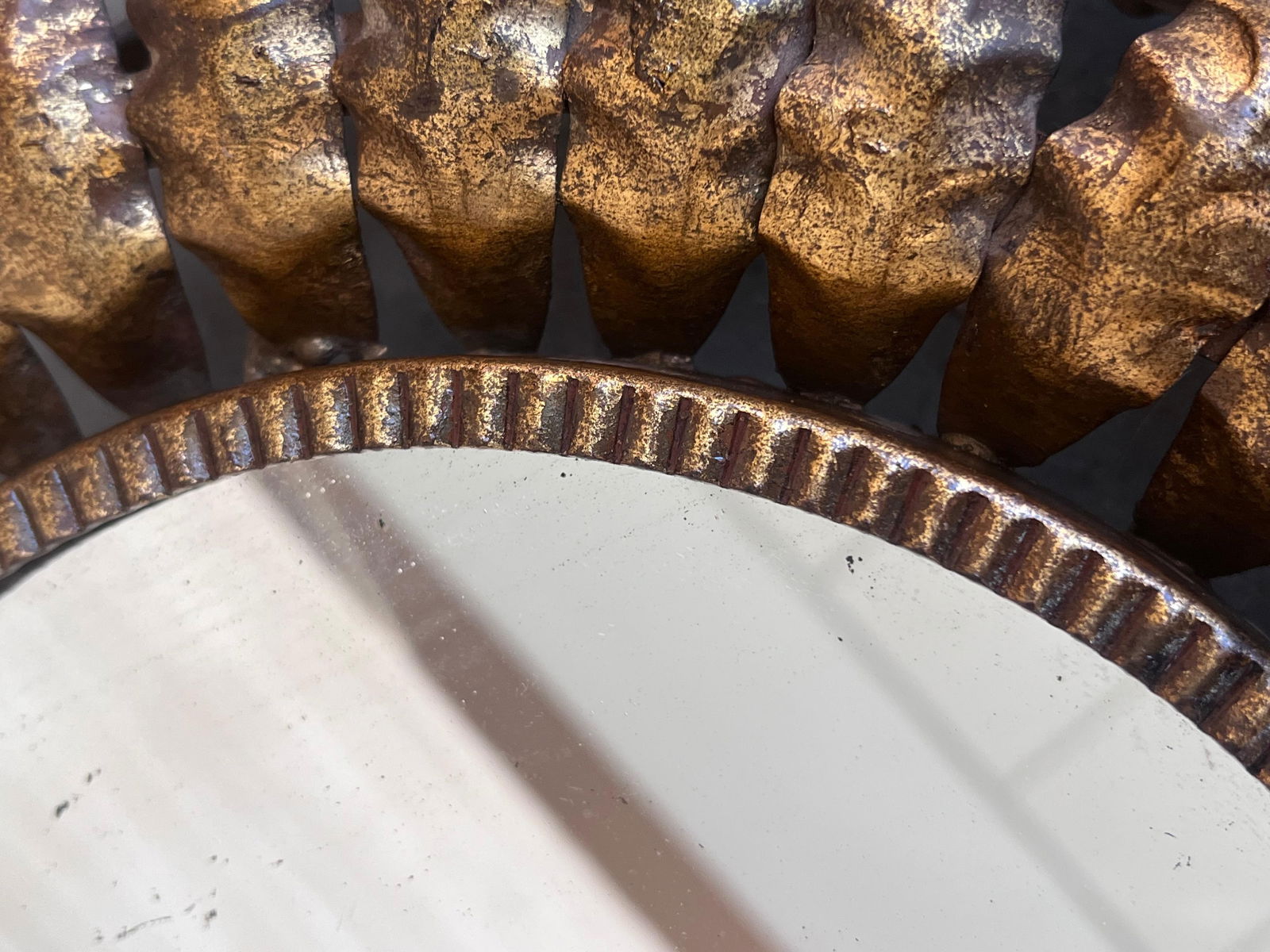 Mid 20th Century Round Spanish Gilt Metal Sunburst Mirror - 12