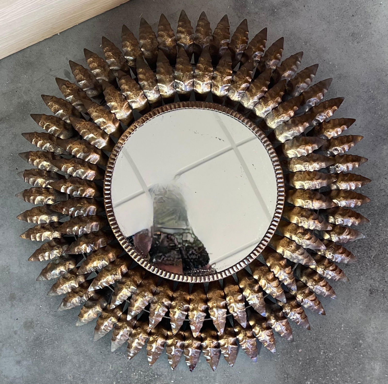 Mid 20th Century Round Spanish Gilt Metal Sunburst Mirror - 15