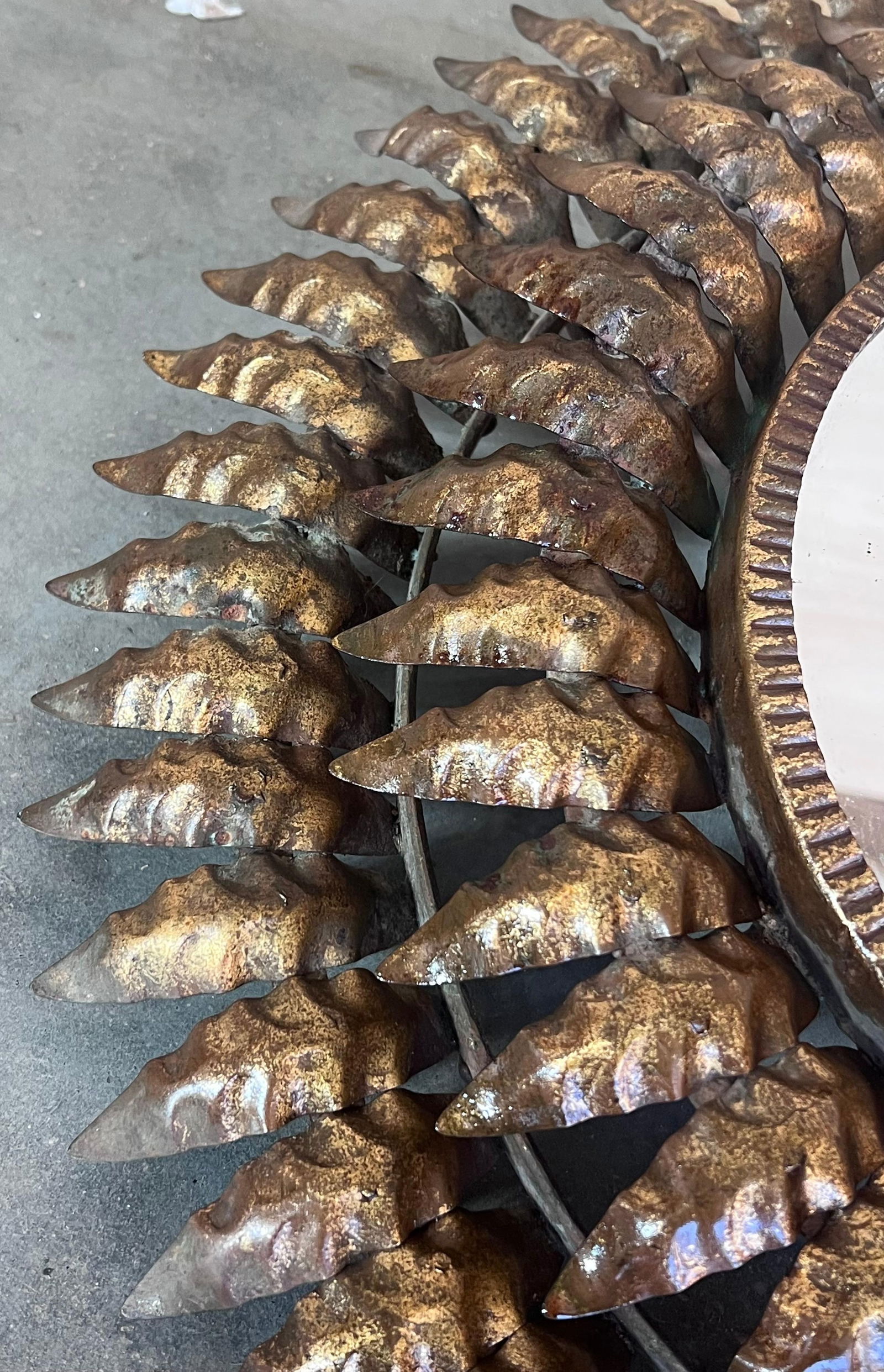 Mid 20th Century Round Spanish Gilt Metal Sunburst Mirror - 16