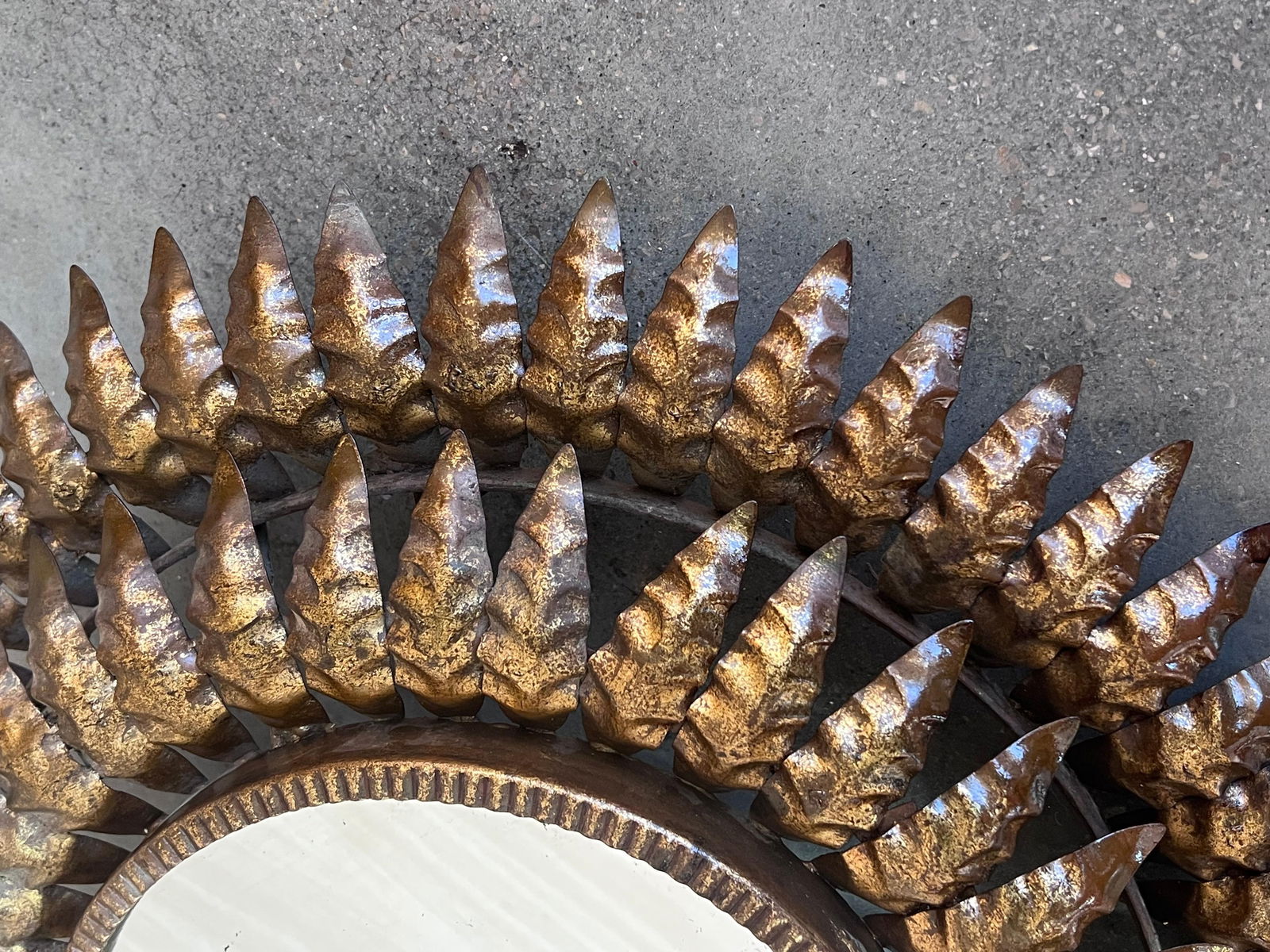 Mid 20th Century Round Spanish Gilt Metal Sunburst Mirror - 9