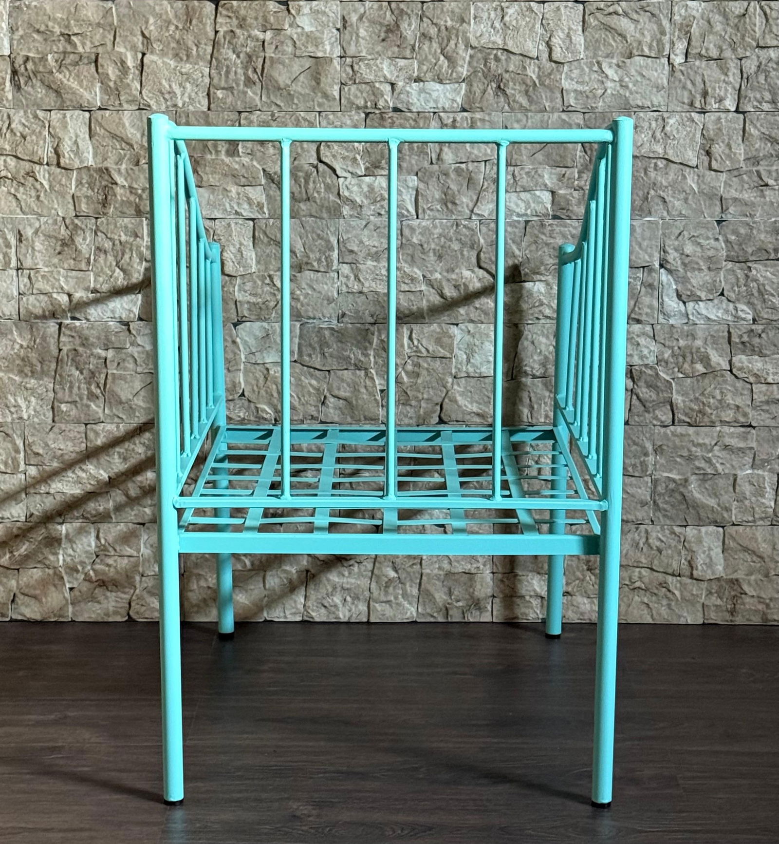 Wrought Iron Turquoise Lounge Chair for Outdoor with Grid Seat - 11