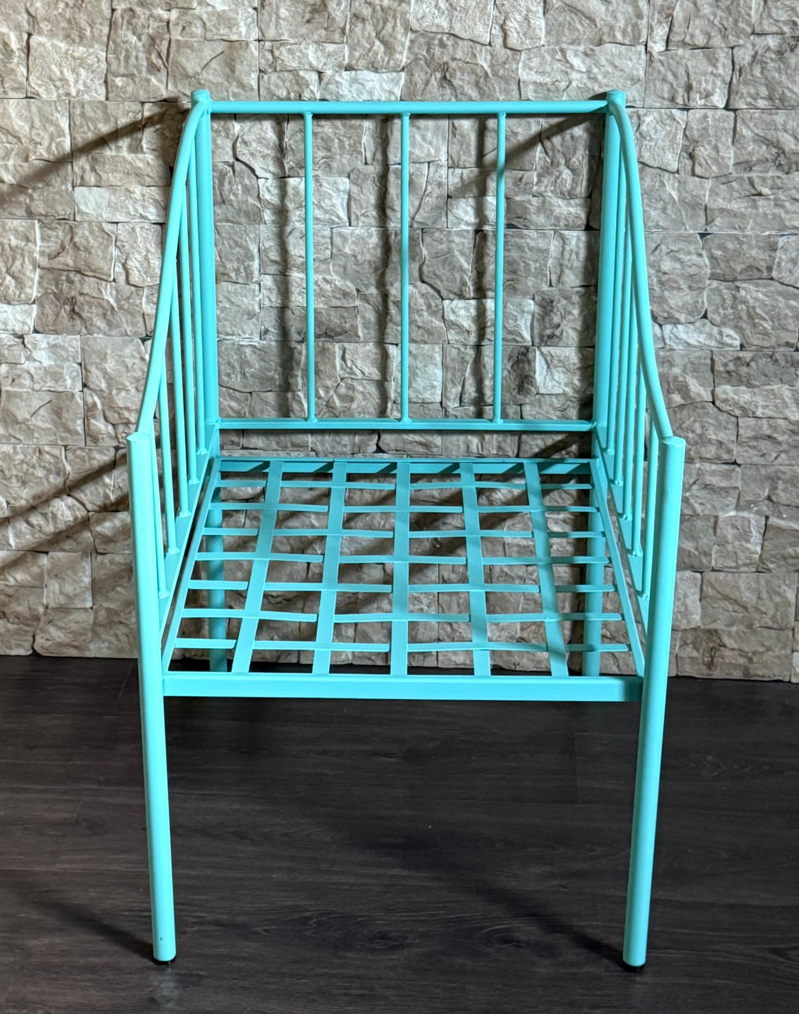 Wrought Iron Turquoise Lounge Chair for Outdoor with Grid Seat - 18