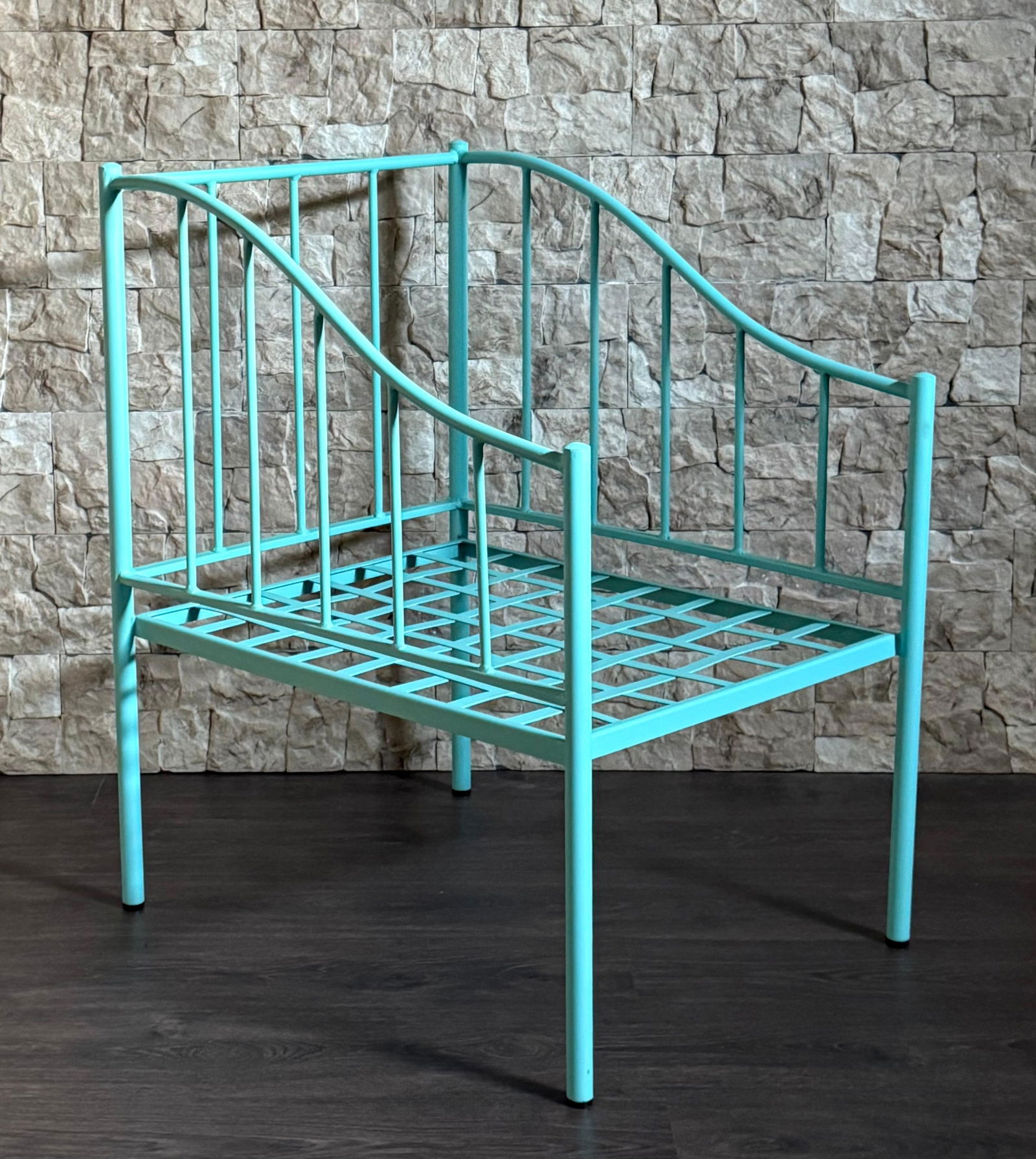 Wrought Iron Turquoise Lounge Chair for Outdoor with Grid Seat - 3