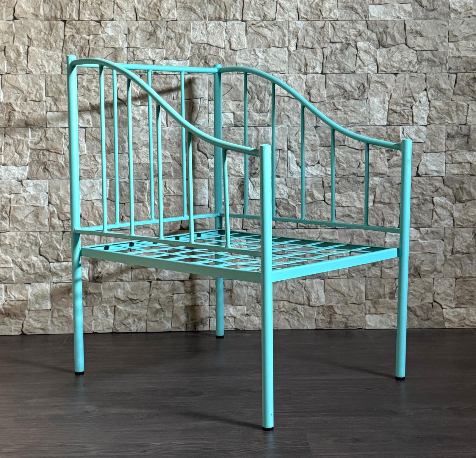 Wrought Iron Turquoise Lounge Chair for Outdoor with Grid Seat - 4
