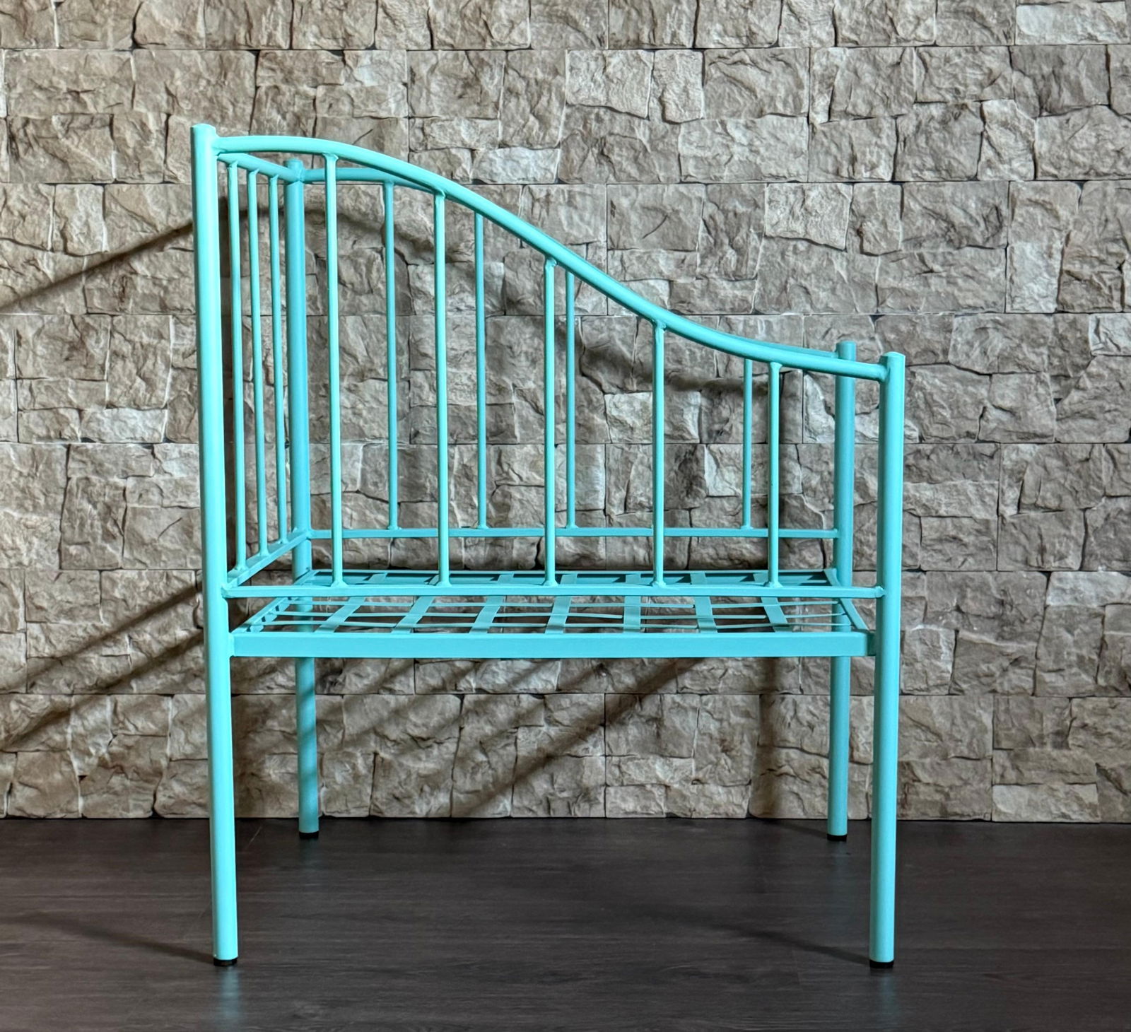 Wrought Iron Turquoise Lounge Chair for Outdoor with Grid Seat - 5