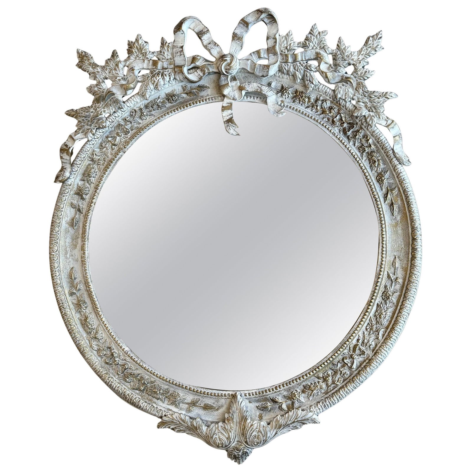 Late 19th Century Round French Rococo Gilted & White Bronze Wall Mirror - 6