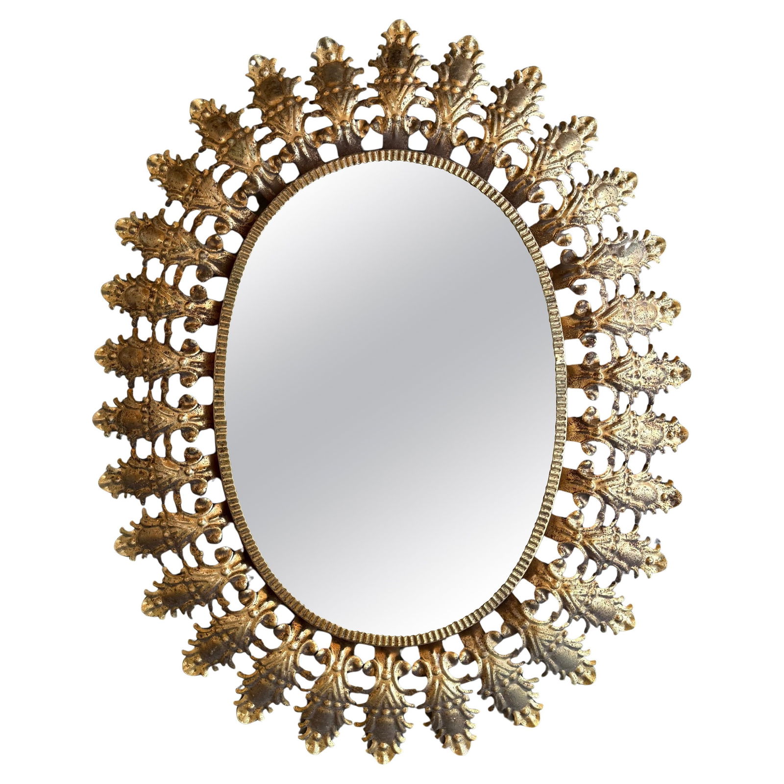Mid 20th Century Spanish Gilt Metal Oval Sunburst Mirror - 2