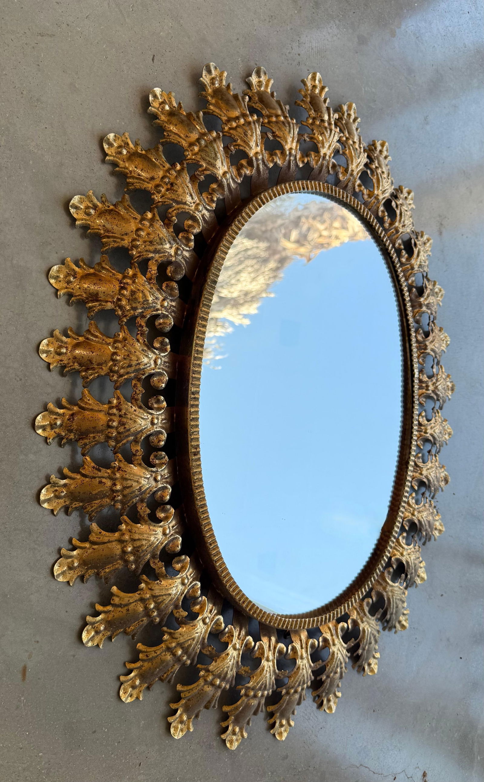 Mid 20th Century Spanish Gilt Metal Oval Sunburst Mirror - 3