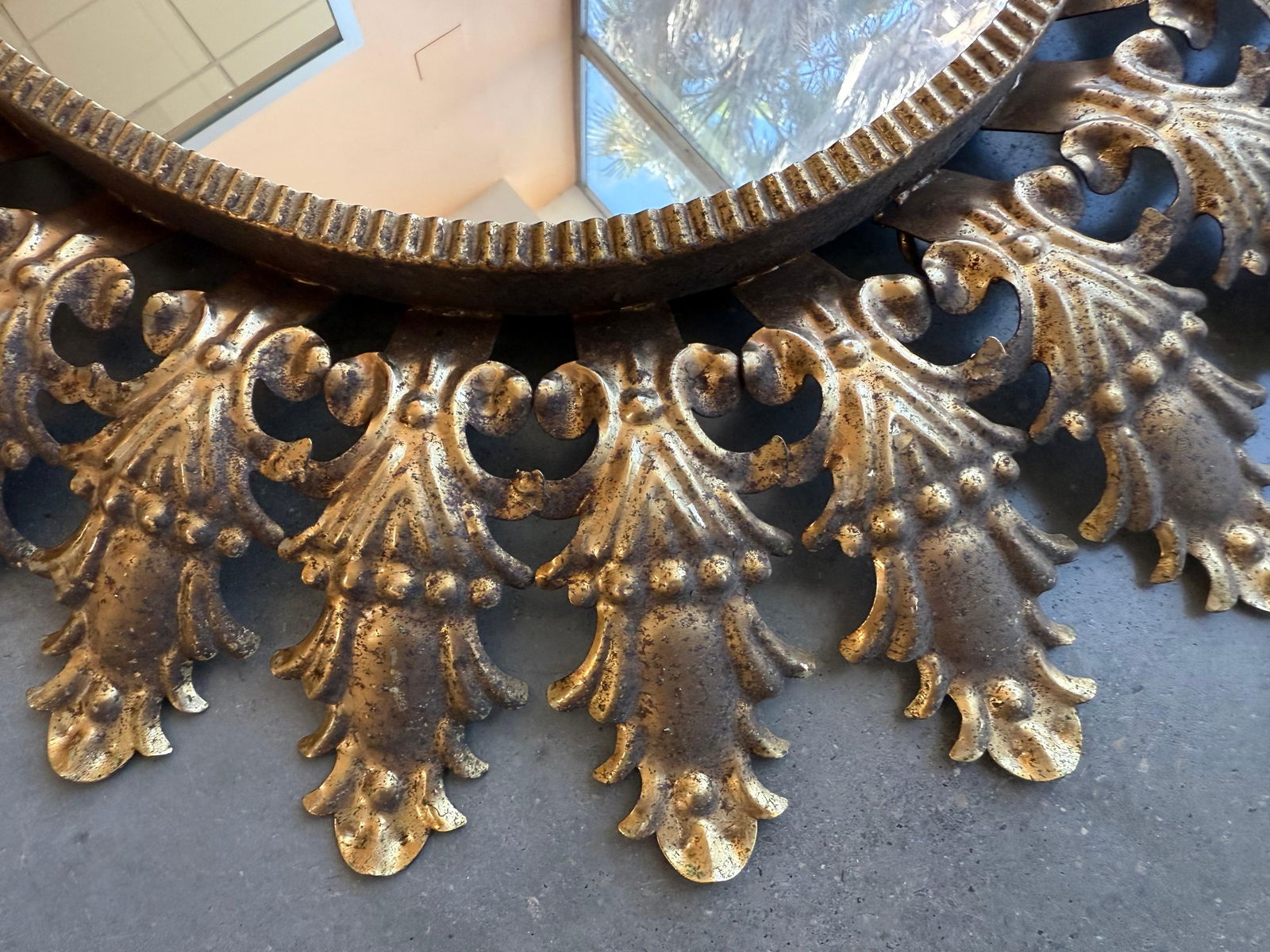 Mid 20th Century Spanish Gilt Metal Oval Sunburst Mirror - 5