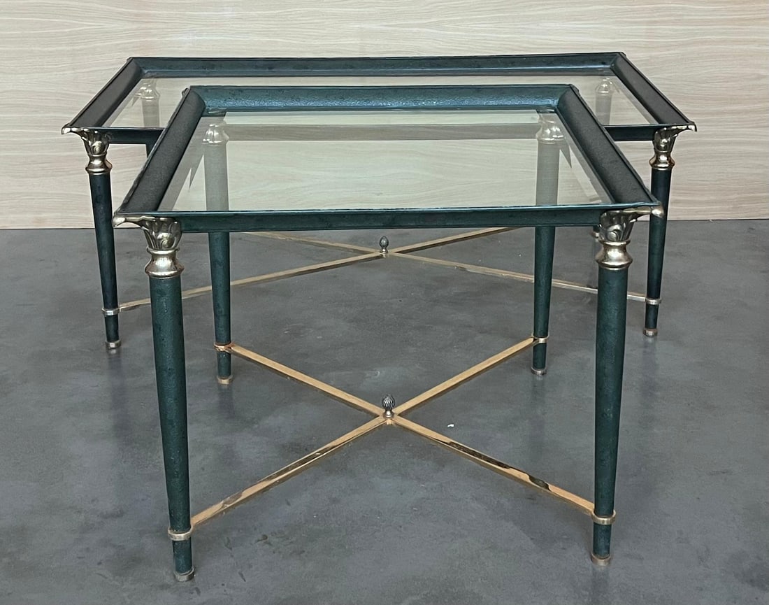Mid 20th Century Green Iron with Bronze and Brass Details Coffee Tables - Set of 2 - 16