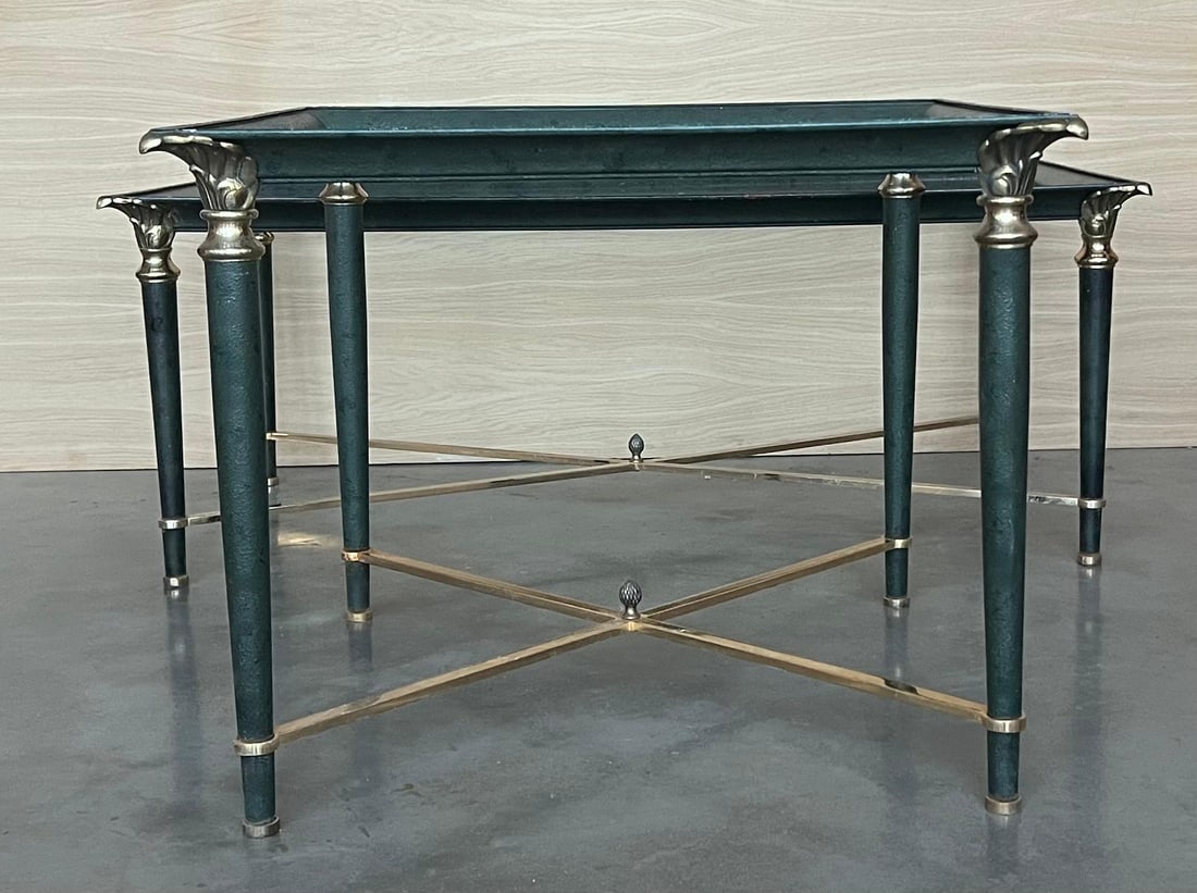 Mid 20th Century Green Iron with Bronze and Brass Details Coffee Tables - Set of 2 - 17