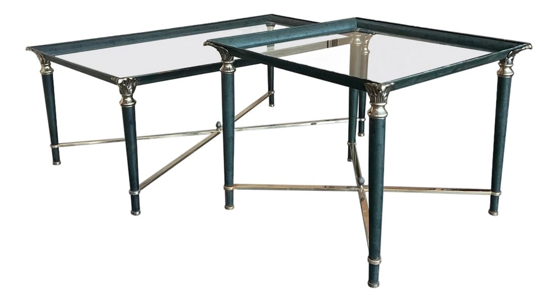 Mid 20th Century Green Iron with Bronze and Brass Details Coffee Tables - Set of 2 (1 of 18)