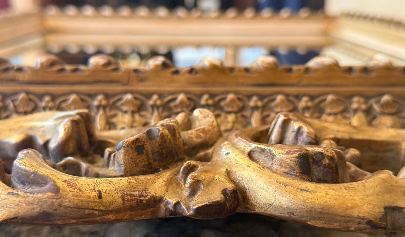 Spanish 20th Baroque Style Carved Walnut Ormolu Gilded Mirror - 14