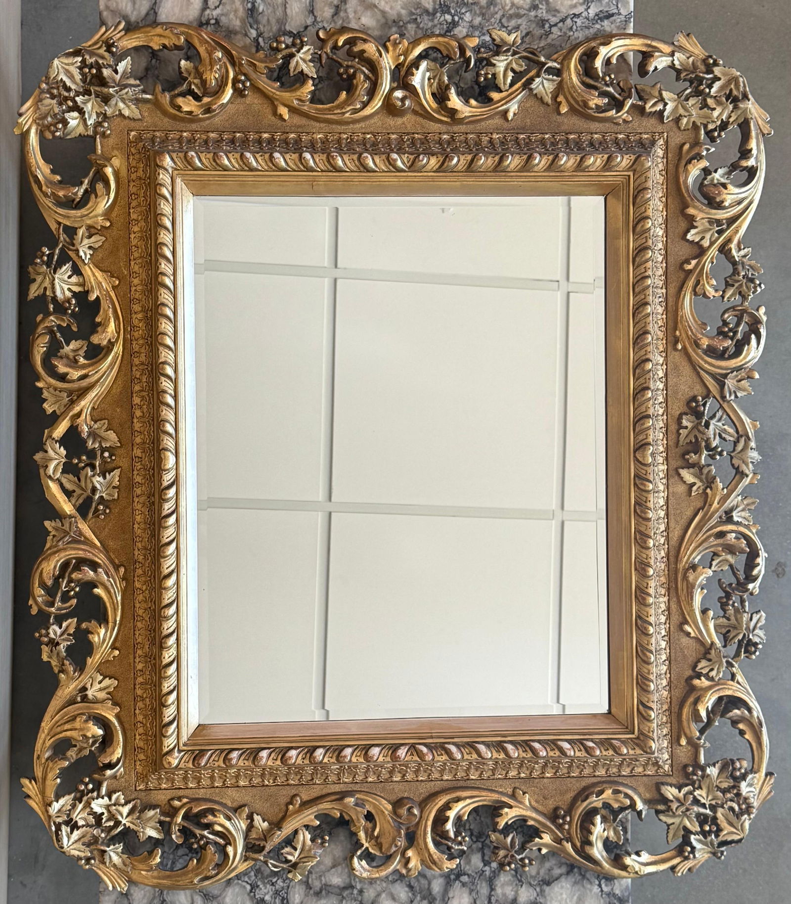 Spanish 20th Baroque Style Carved Walnut Ormolu Gilded Mirror - 7