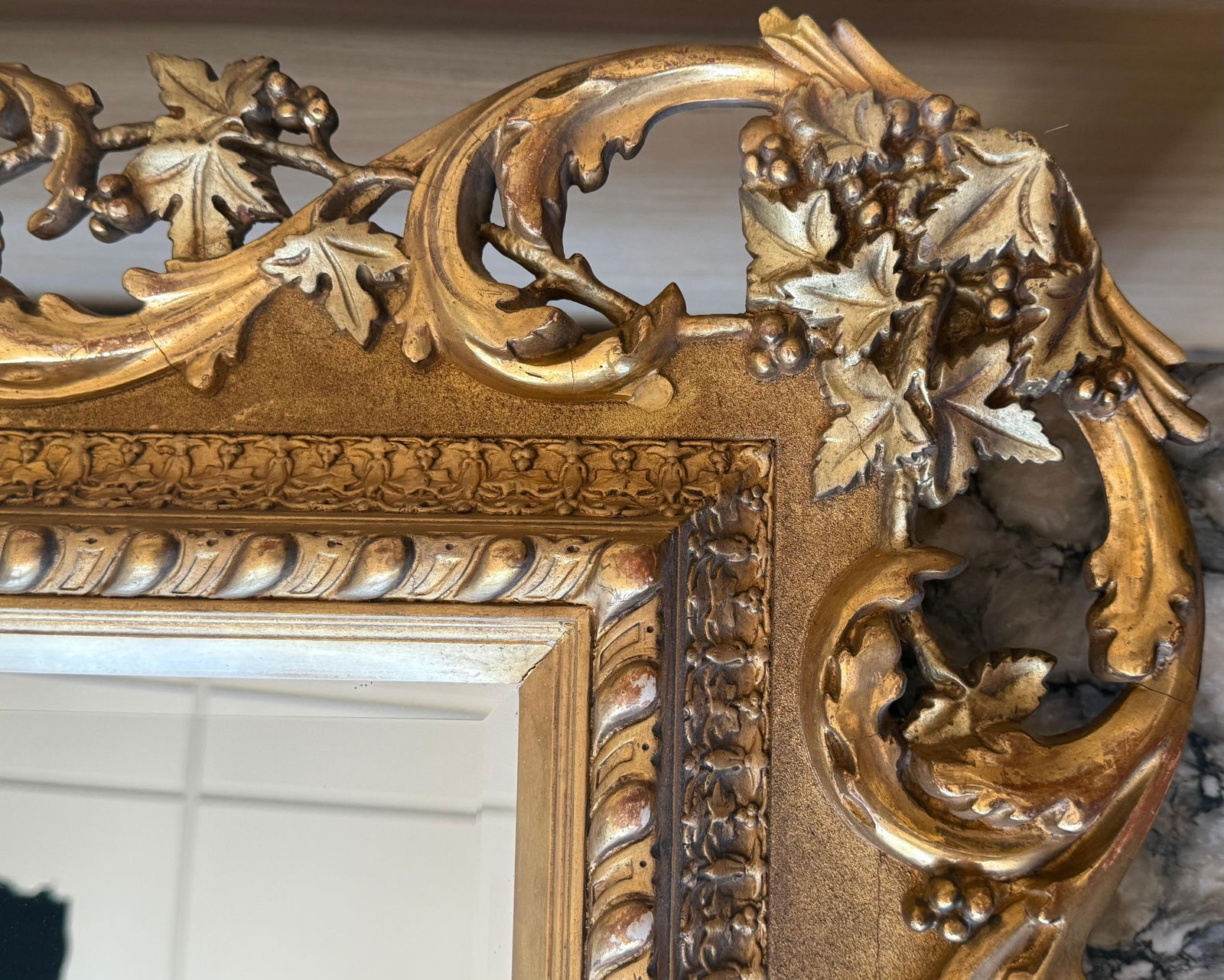 Spanish 20th Baroque Style Carved Walnut Ormolu Gilded Mirror - 8
