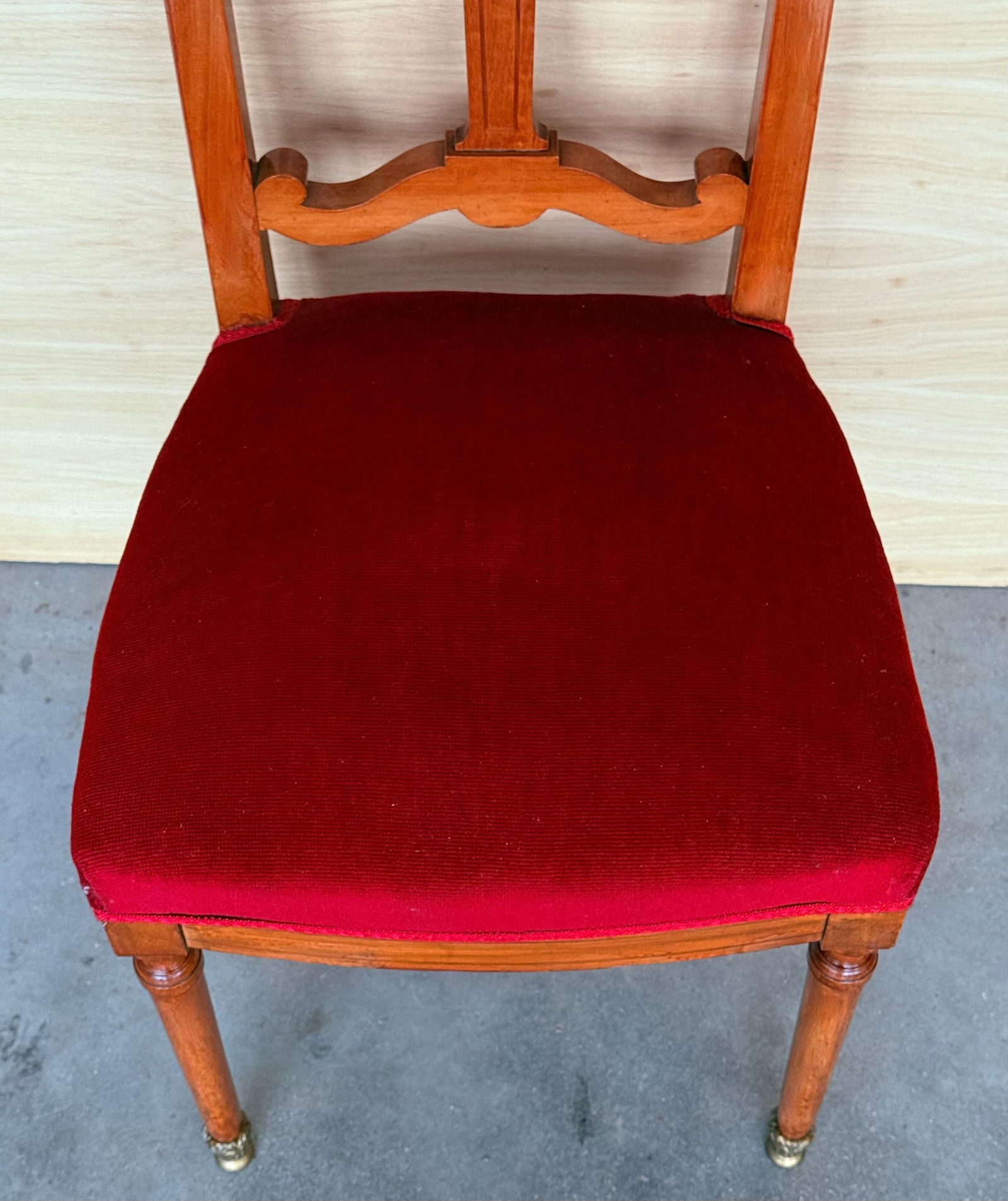 Early 20th Century Late Victorian Oak Ladderback Dining Side Chair with Red Velvet Seat - 12