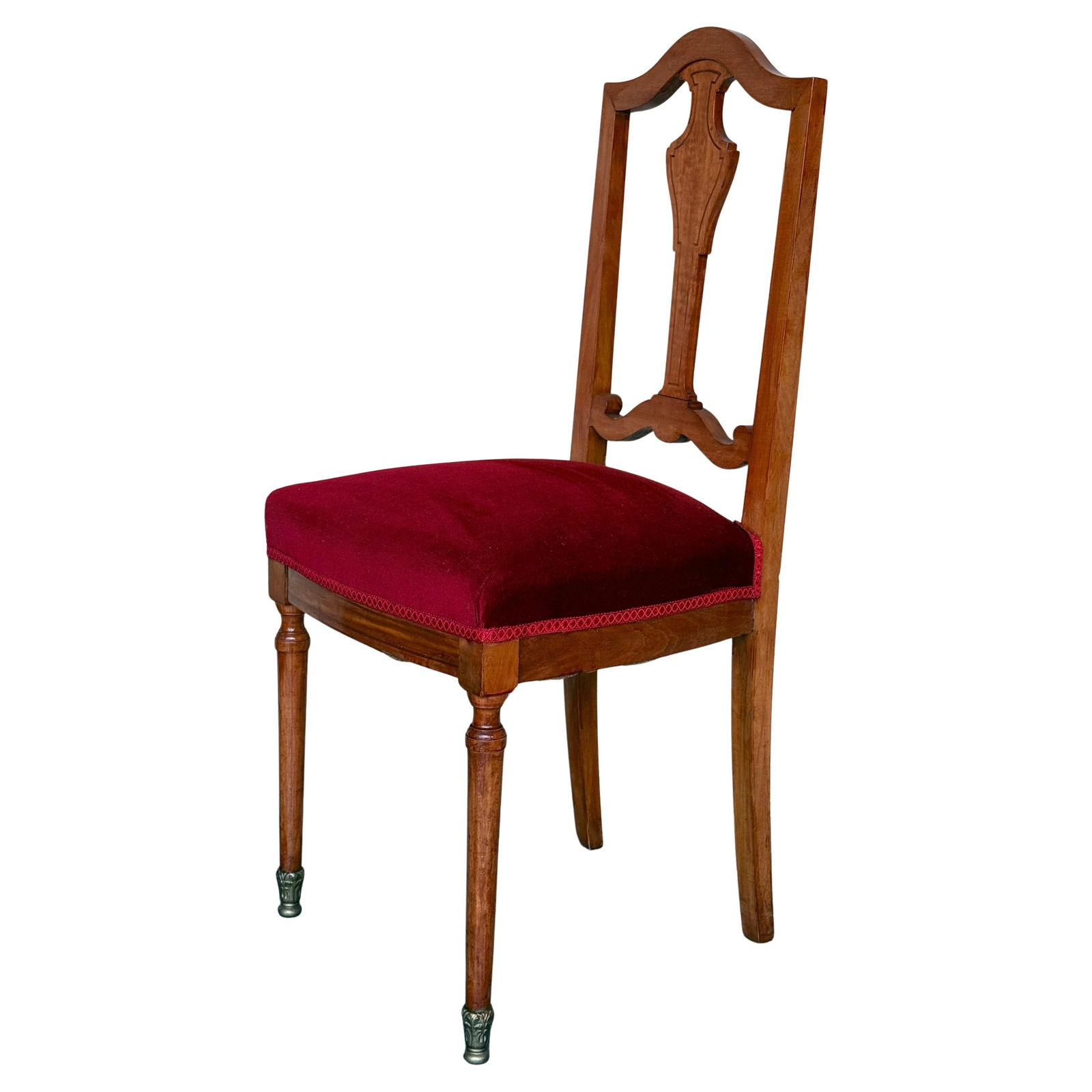 Early 20th Century Late Victorian Oak Ladderback Dining Side Chair with Red Velvet Seat - 15