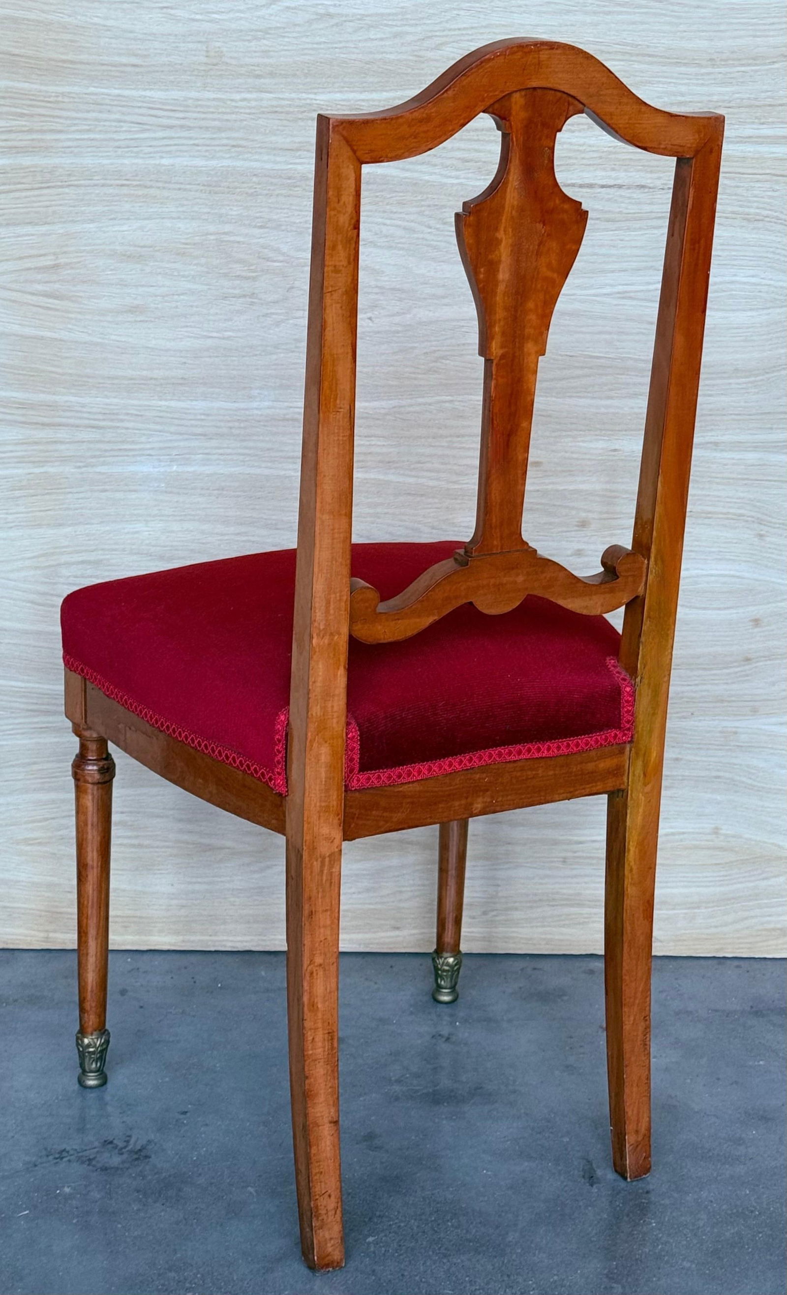 Early 20th Century Late Victorian Oak Ladderback Dining Side Chair with Red Velvet Seat - 3