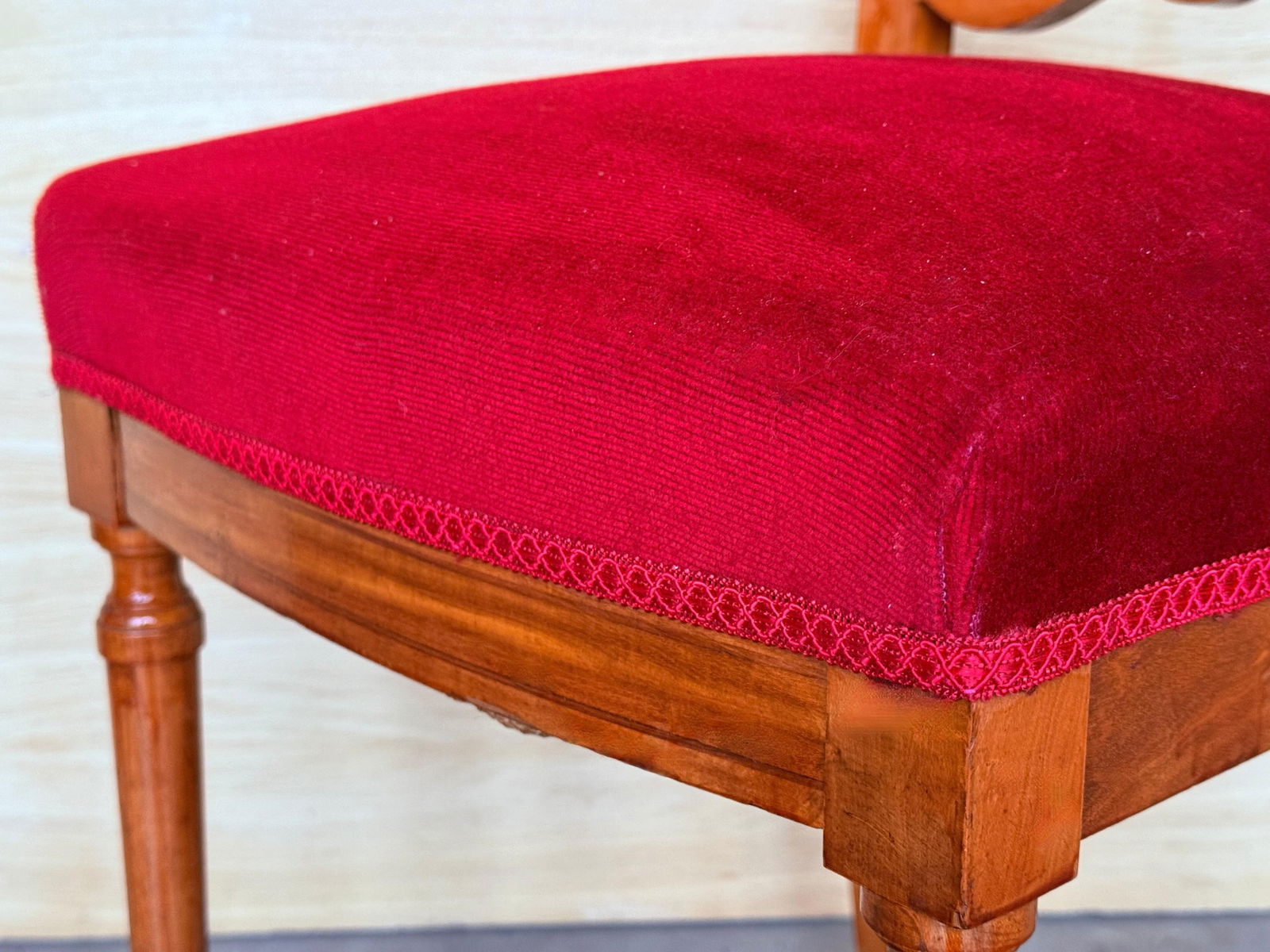 Early 20th Century Late Victorian Oak Ladderback Dining Side Chair with Red Velvet Seat - 8