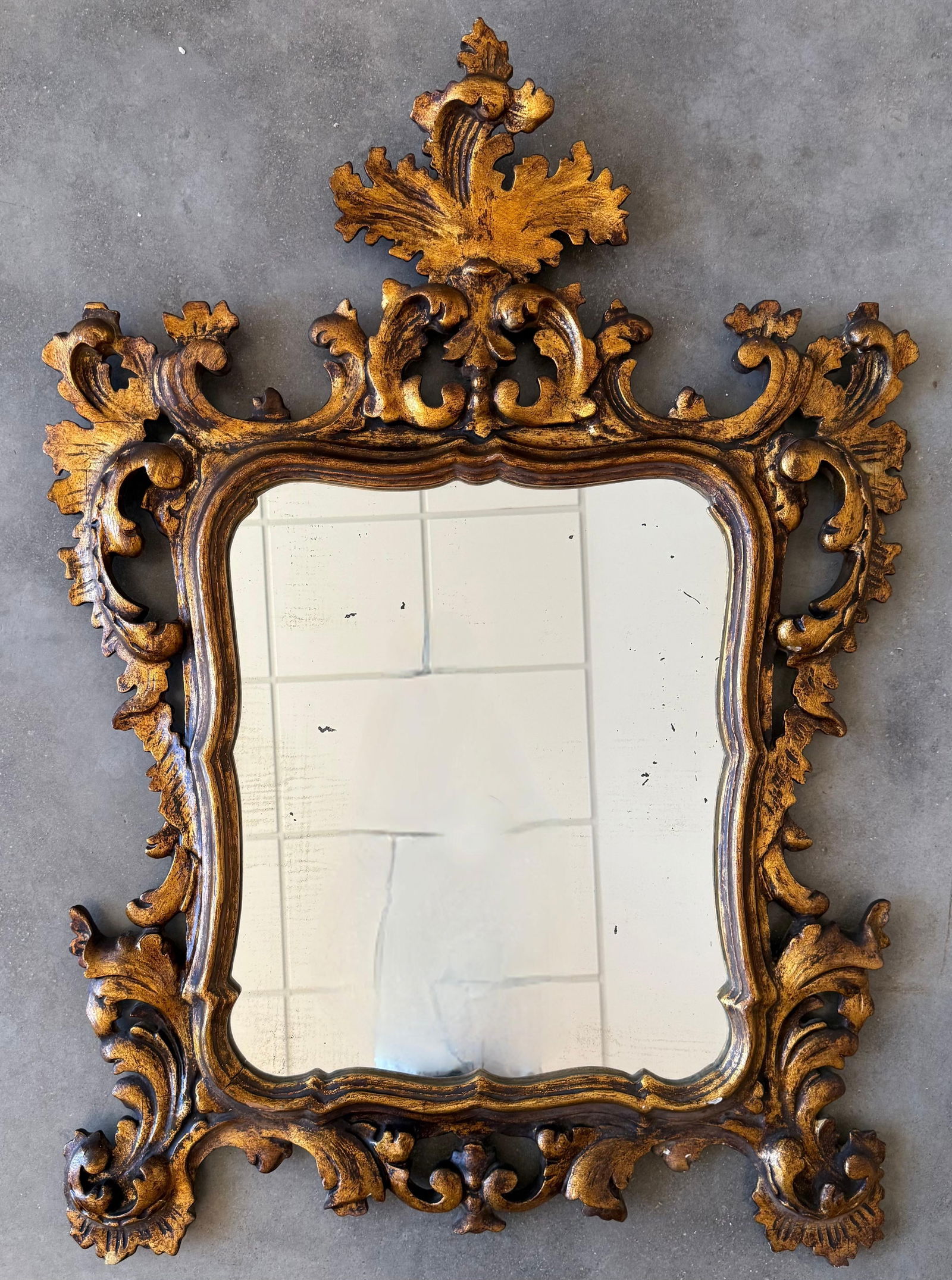Spanish 20th Baroque Style Carved Walnut Ormolu Gilded Mirror - 18