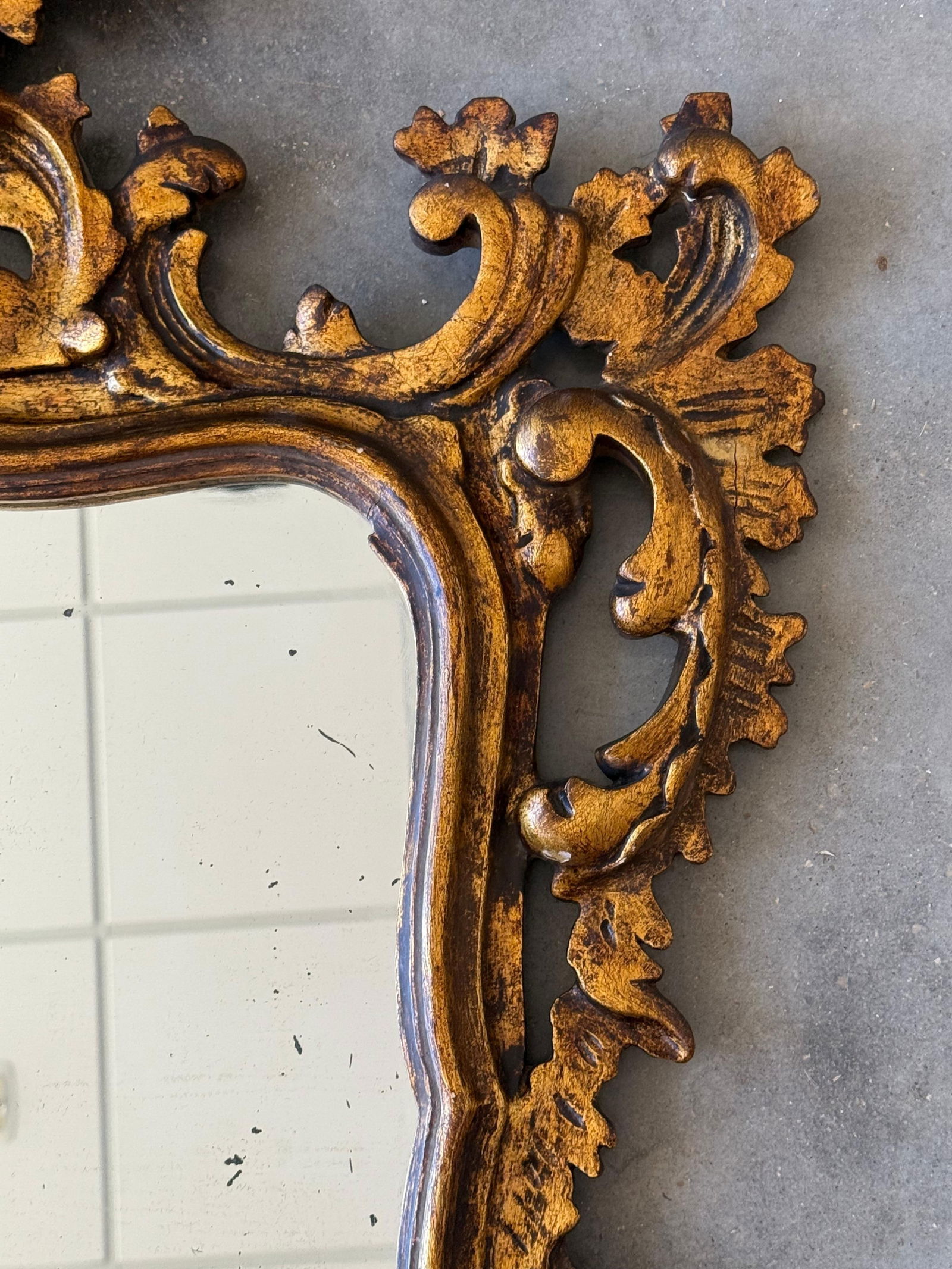Spanish 20th Baroque Style Carved Walnut Ormolu Gilded Mirror - 4