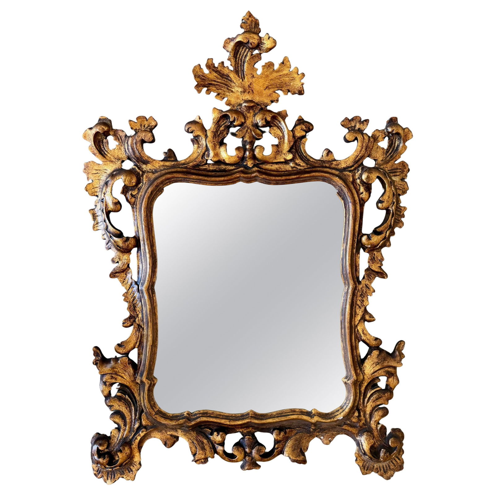 Spanish 20th Baroque Style Carved Walnut Ormolu Gilded Mirror - 7