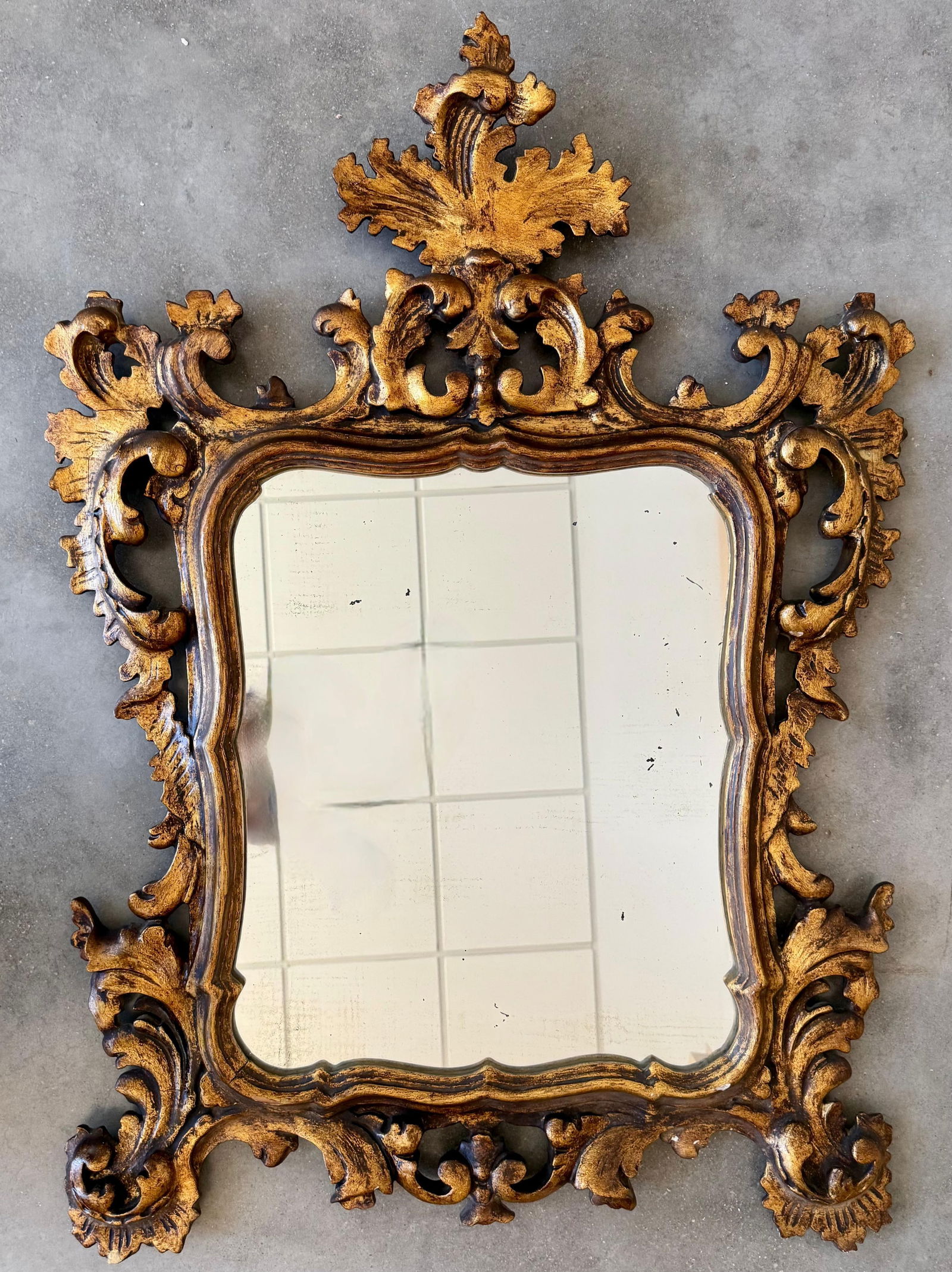 Spanish 20th Baroque Style Carved Walnut Ormolu Gilded Mirror - 9