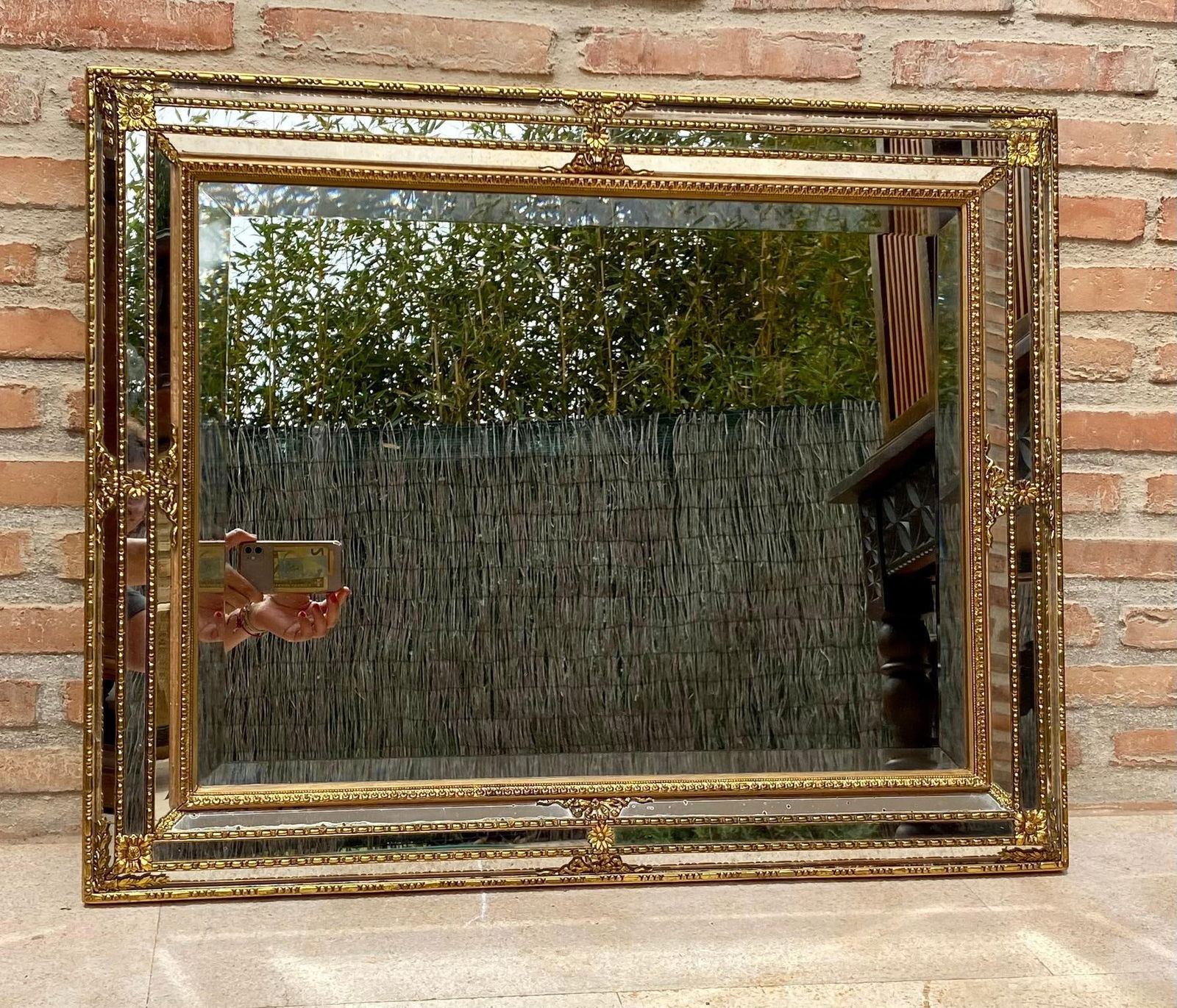 French Directoire Gilded Carved Wood Wall Mirror, 1940s - 10