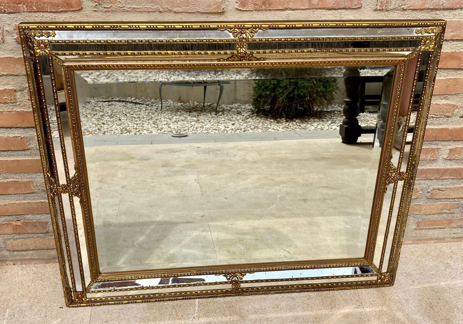 French Directoire Gilded Carved Wood Wall Mirror, 1940s - 14