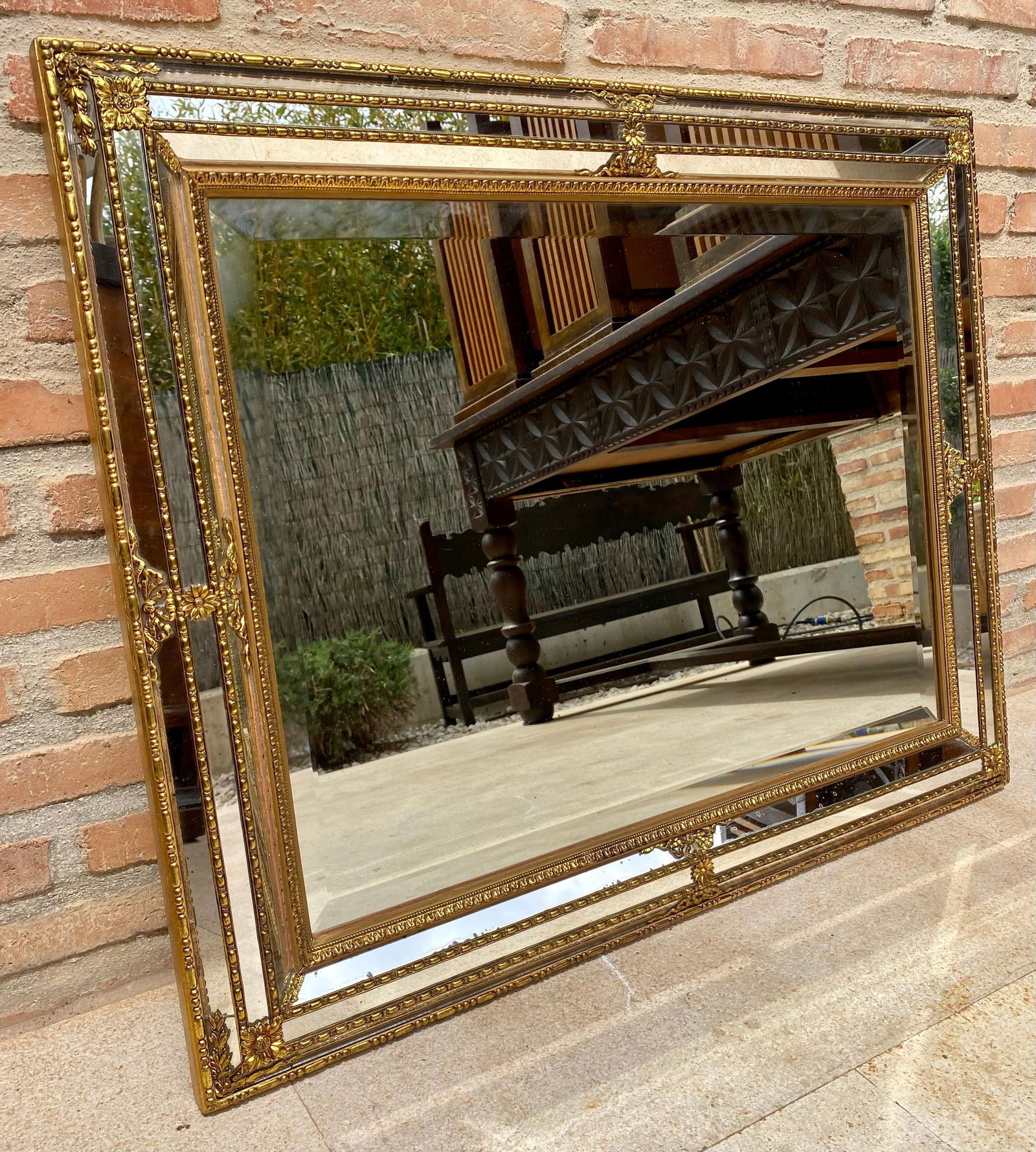 French Directoire Gilded Carved Wood Wall Mirror, 1940s - 18