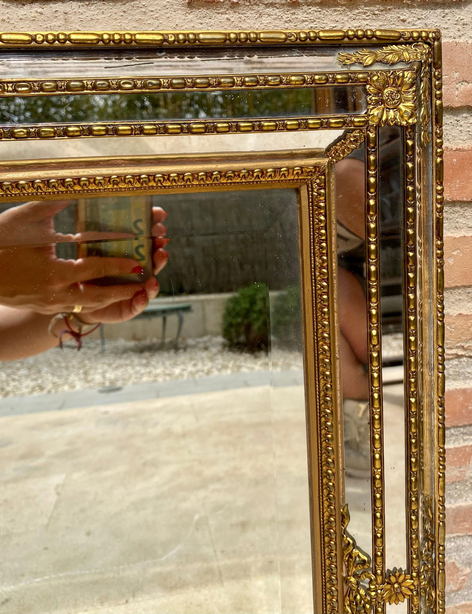 French Directoire Gilded Carved Wood Wall Mirror, 1940s - 4