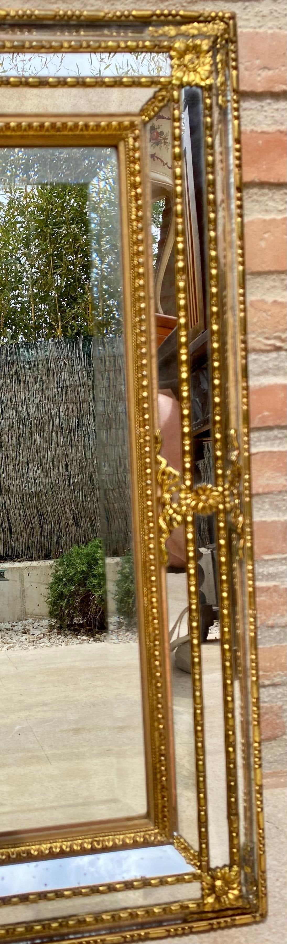 French Directoire Gilded Carved Wood Wall Mirror, 1940s - 5