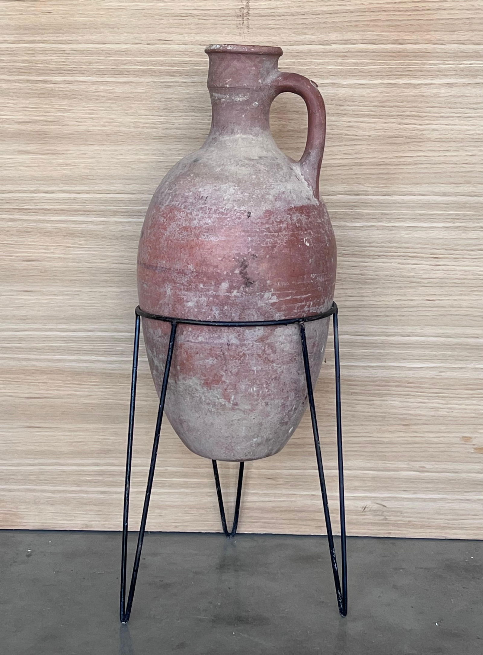 1890 Terracotta Amphora Vase or Jar with handle with metal support - 16