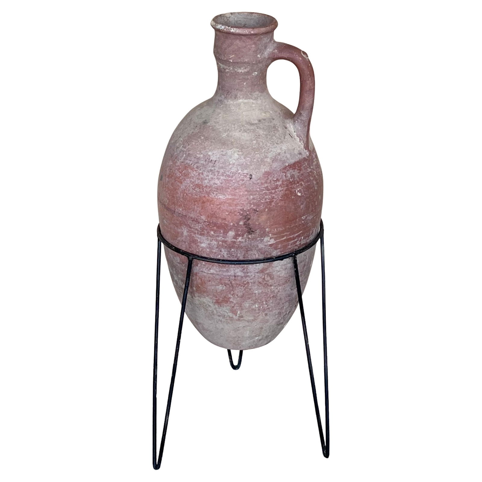 1890 Terracotta Amphora Vase or Jar with handle with metal support - 7