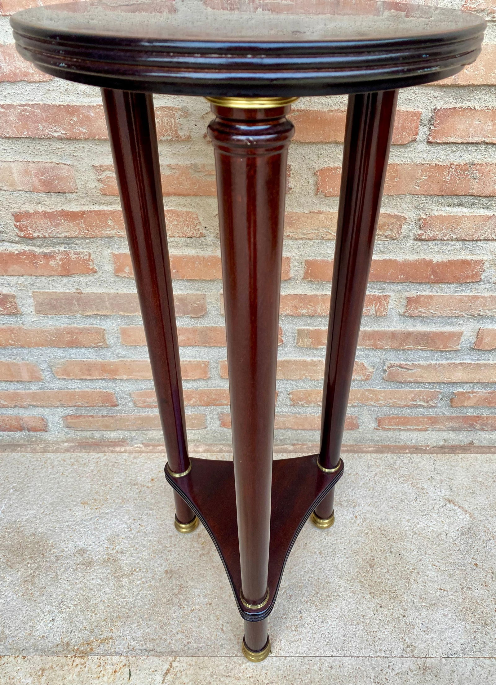 French Style Round Wood Pedestal Table or Plant Stand, 1950s - 8