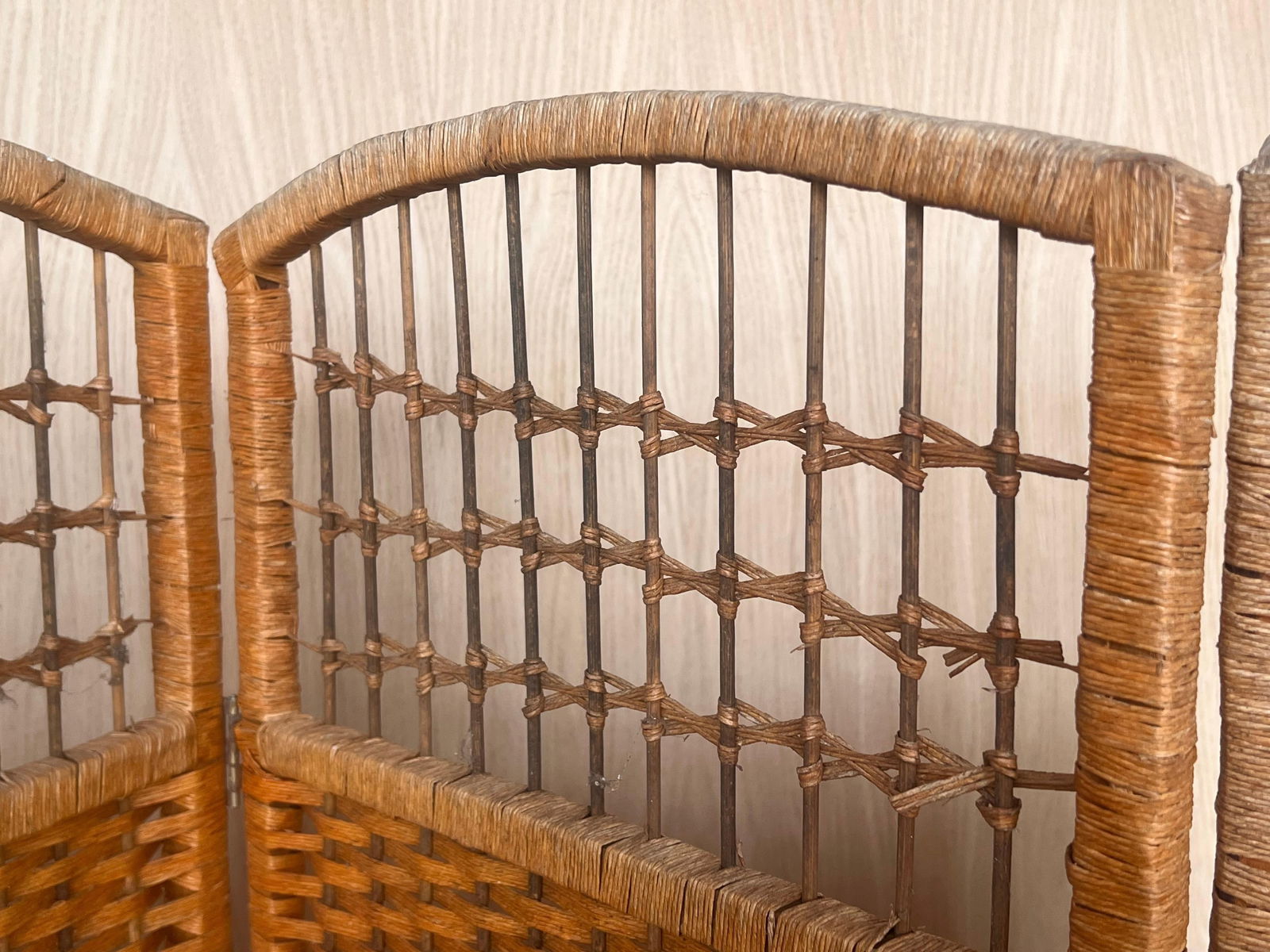 Four-Panel Bamboo Wicker Rattan Folding Screen Room Divider, France 1960s - 10