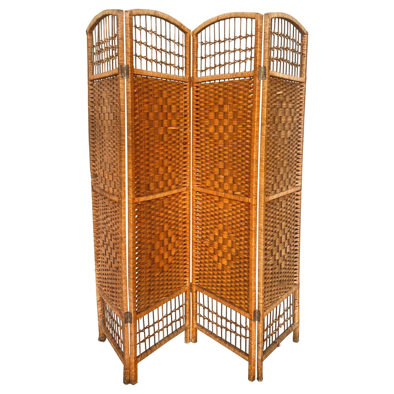 Four-Panel Bamboo Wicker Rattan Folding Screen Room Divider, France 1960s - 5